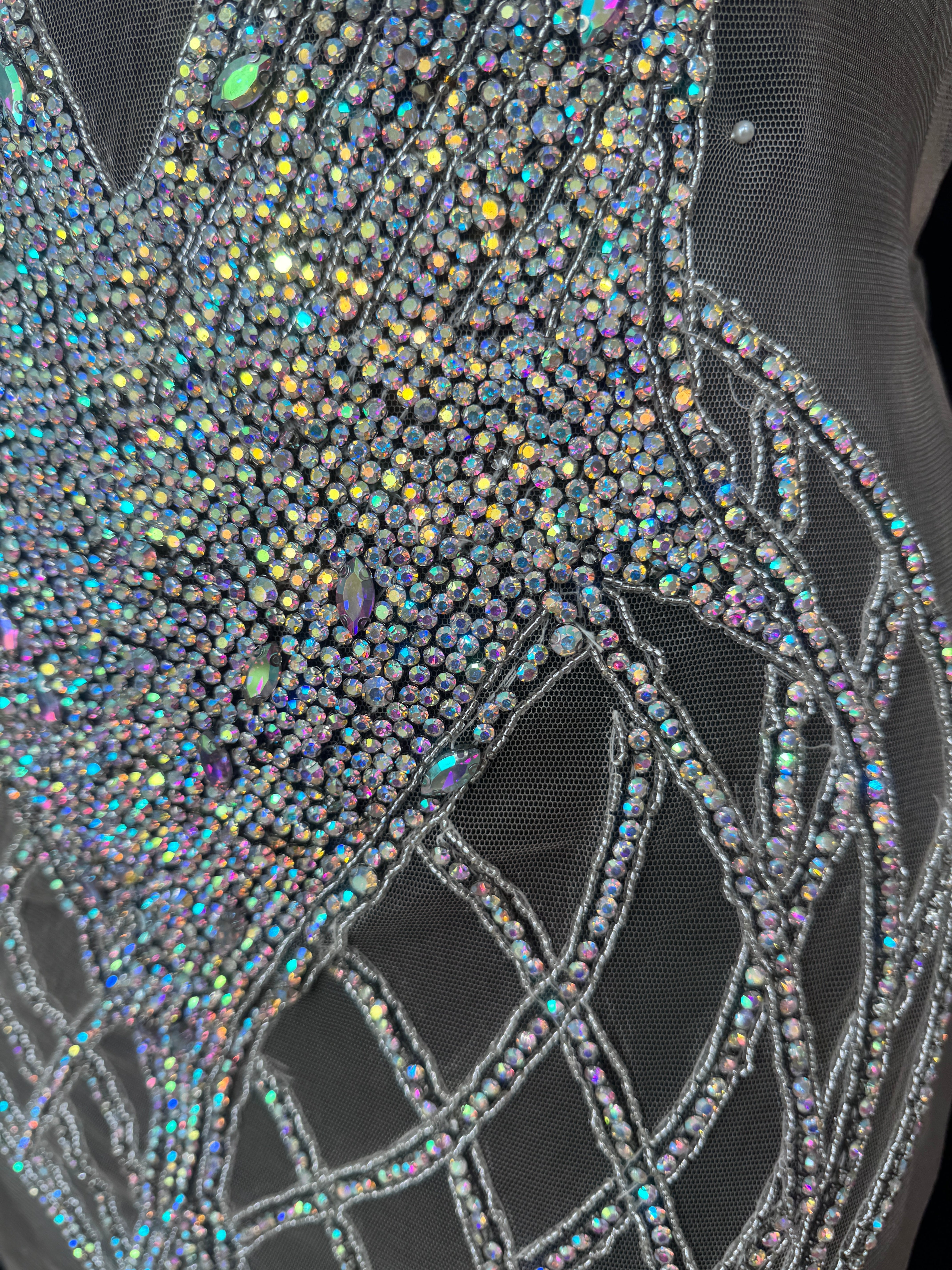 Susan Silver Iridescent Rhinestone Bodice Applique, Silver Rhinestones Applique, Embellished clothing, Rhinestone applications, Rhinestone embroidery, Rhinestone patch, Dress patch, Rhinestones for dress