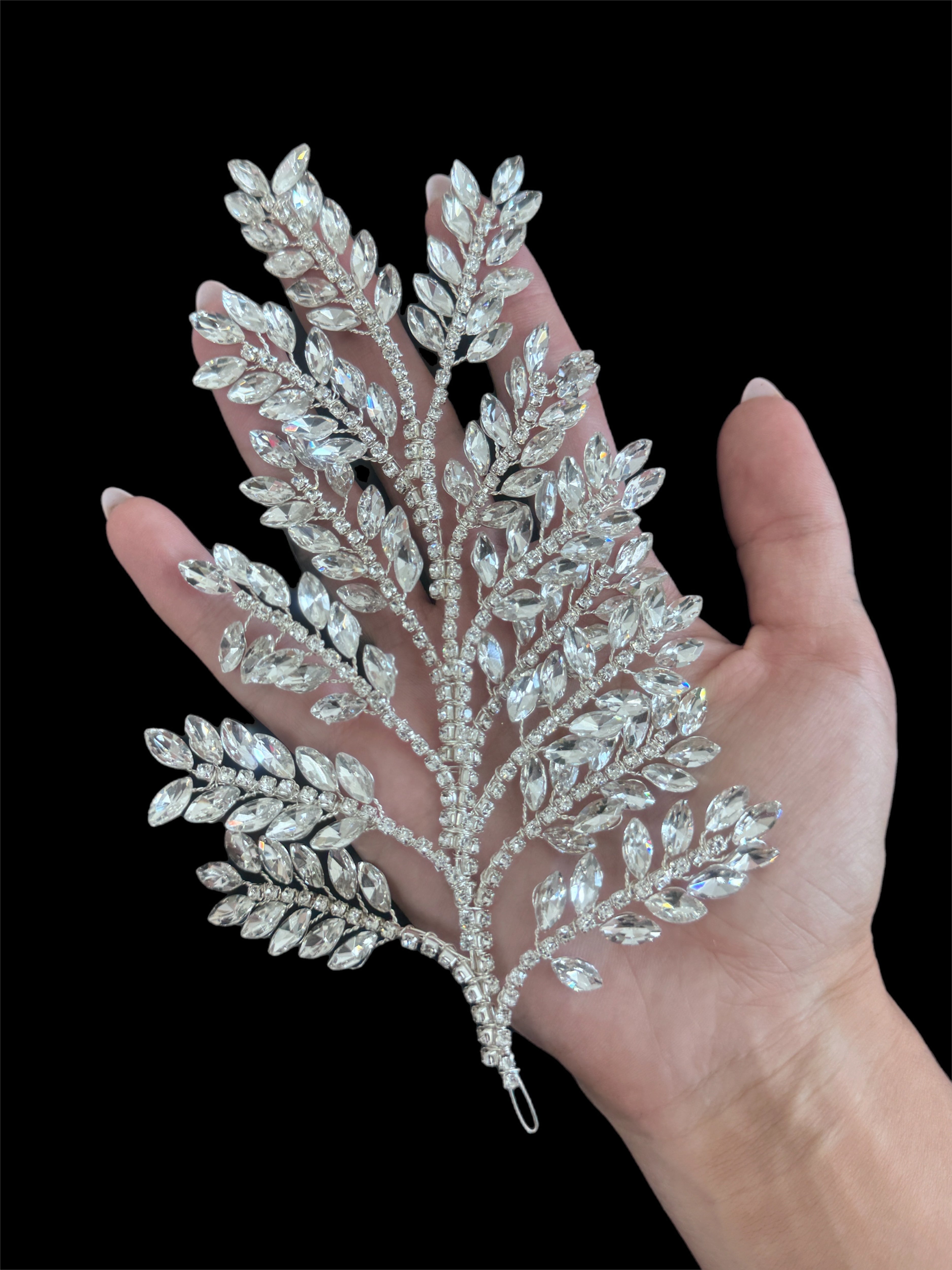 Barbara Silver Bridal Leaves Rhinestone Applique, Silver Rhinestones Applique, Embellished clothing, Rhinestone applications, Rhinestone embroidery, Rhinestone patch, Dress patch, Rhinestones for dress