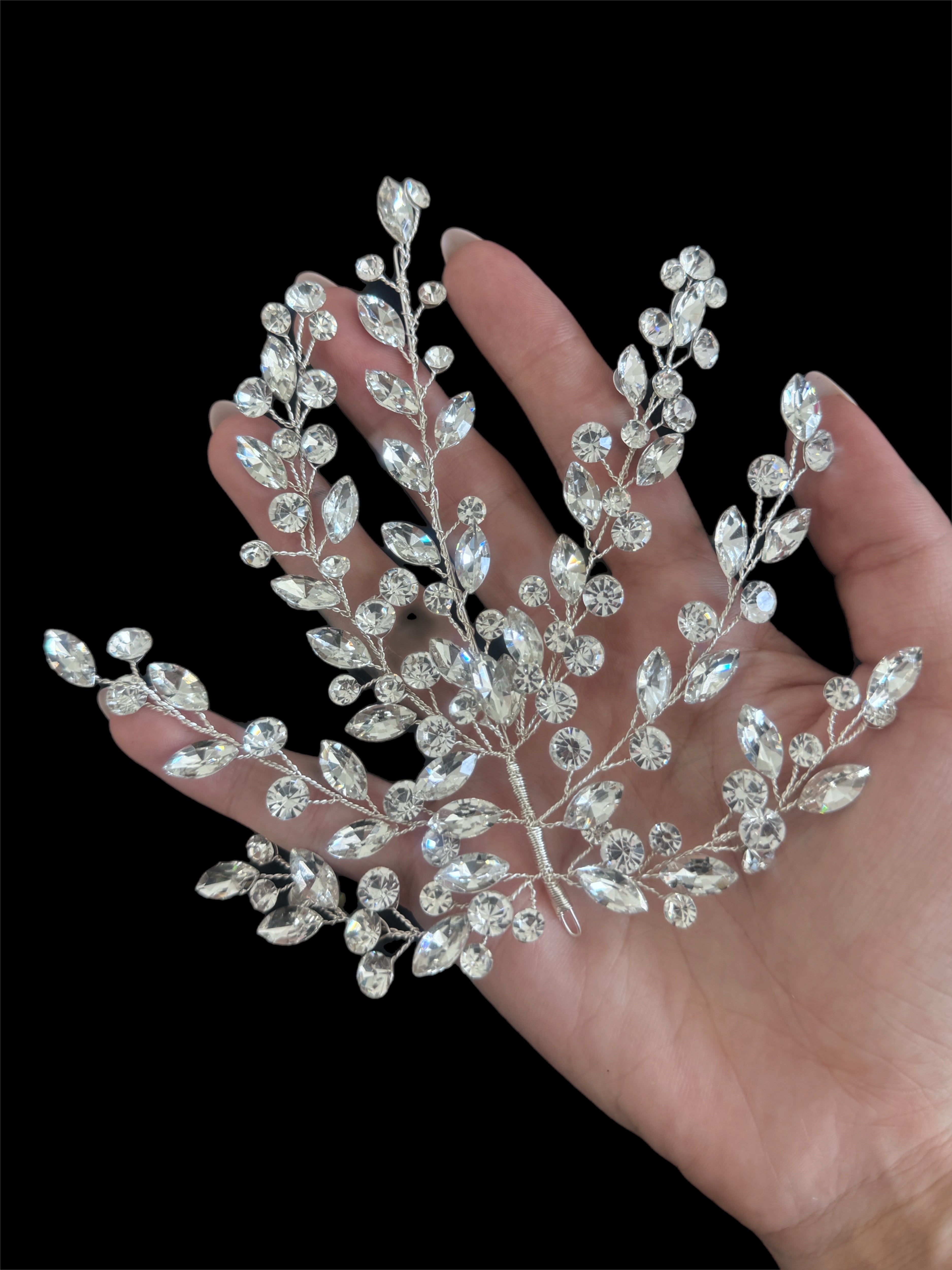 Patricia Silver Leaves Bridal Rhinestone Applique, online textile store, sewing, fabric store, sewing store, cheap fabric store, kiki textiles