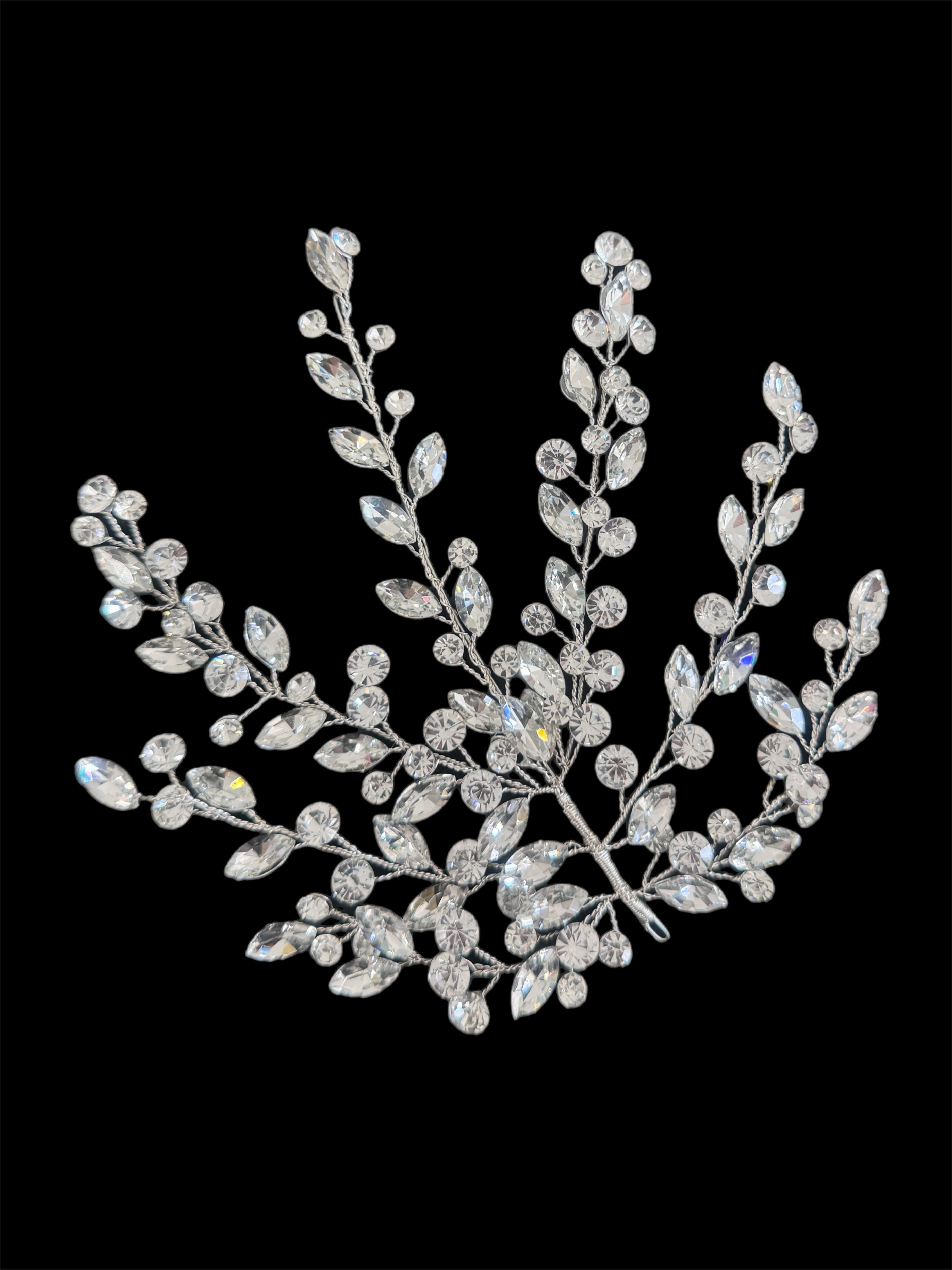 Patricia Silver Leaves Bridal Rhinestone Applique, Silver Rhinestones Applique, Embellished clothing, Rhinestone applications, Rhinestone embroidery, Rhinestone patch, Dress patch