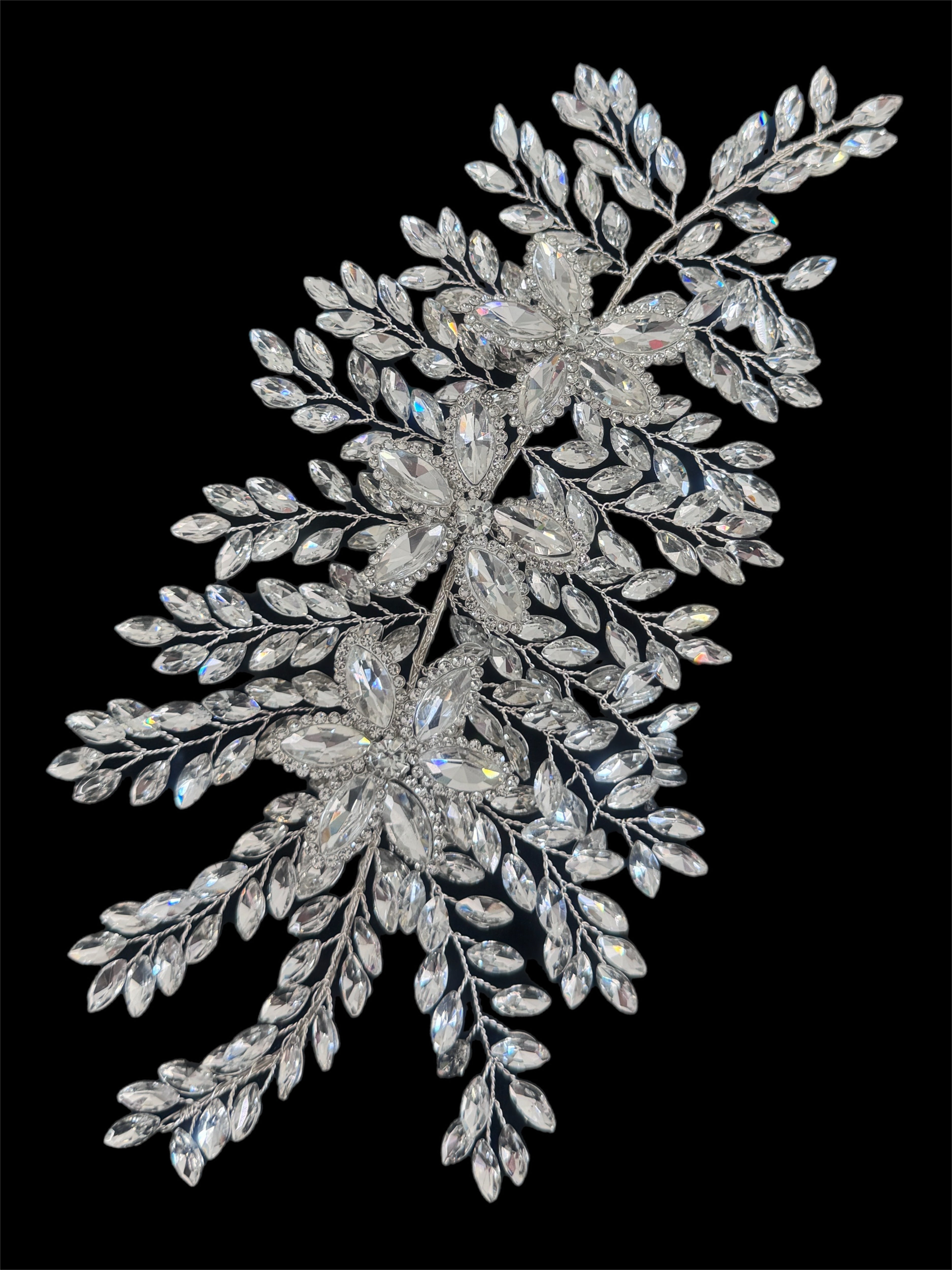 Louise Silver Bridal Leaves Rhinestone Applique, online textile store, sewing, fabric store, sewing store, cheap fabric store, kiki textiles