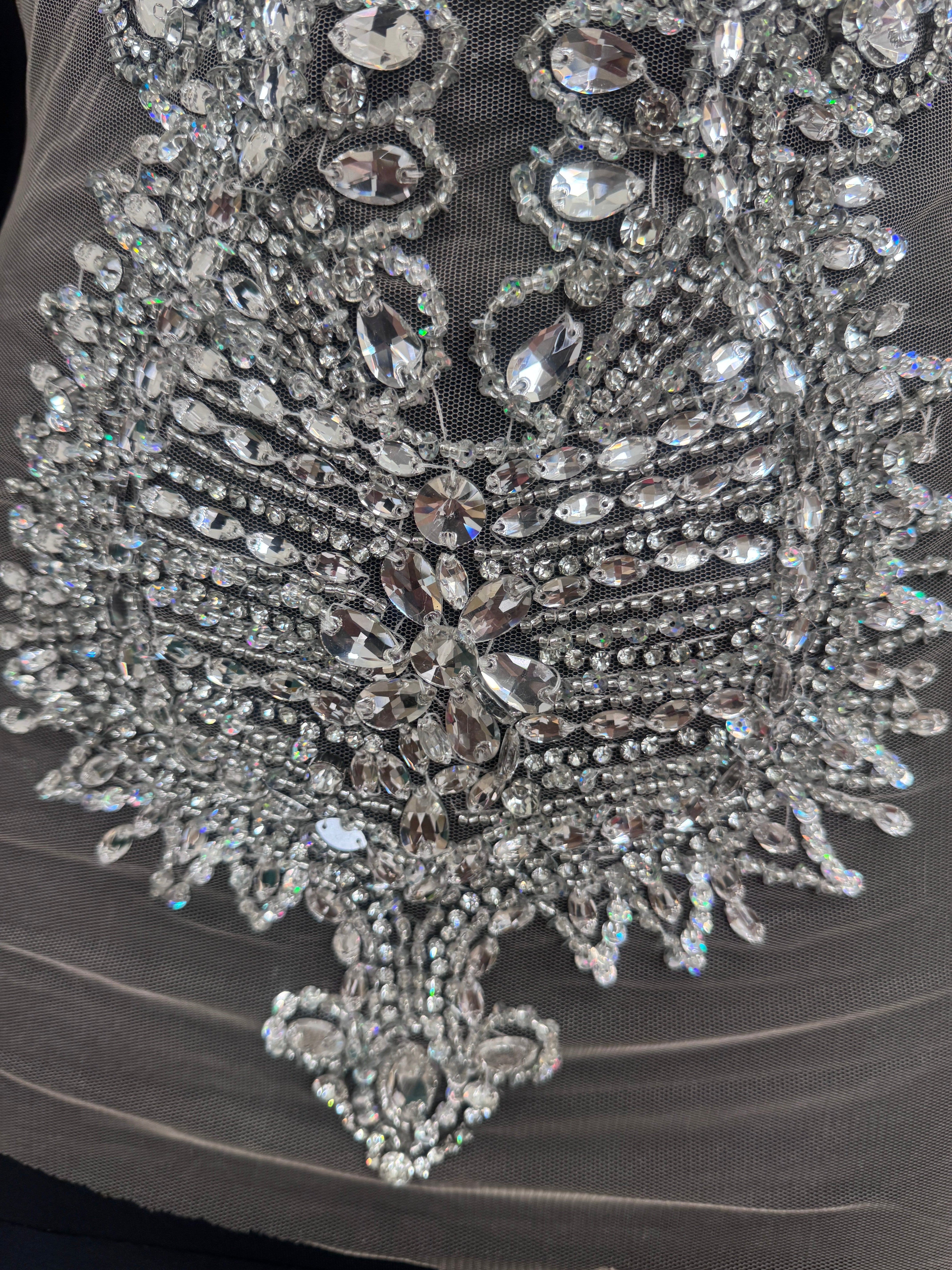 Nico Silver Rhinestone Bodice Appliqué, Silver Rhinestones Applique, Embellished clothing, Rhinestone applications, Rhinestone embroidery, Rhinestone patch, Dress patch, Rhinestones for dress