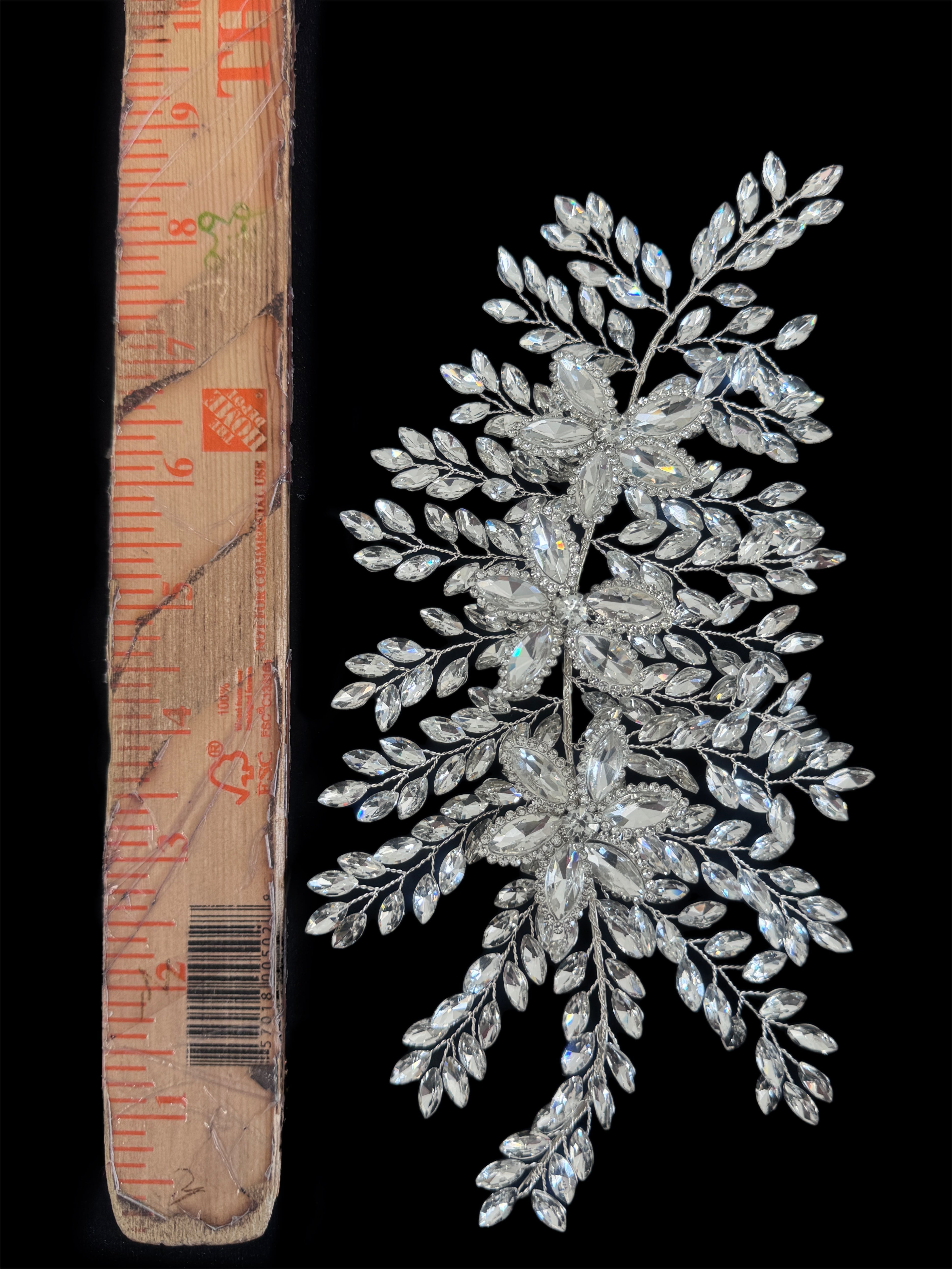 Louise Silver Bridal Leaves Rhinestone Applique, online textile store, sewing, fabric store, sewing store, cheap fabric store, kiki textiles