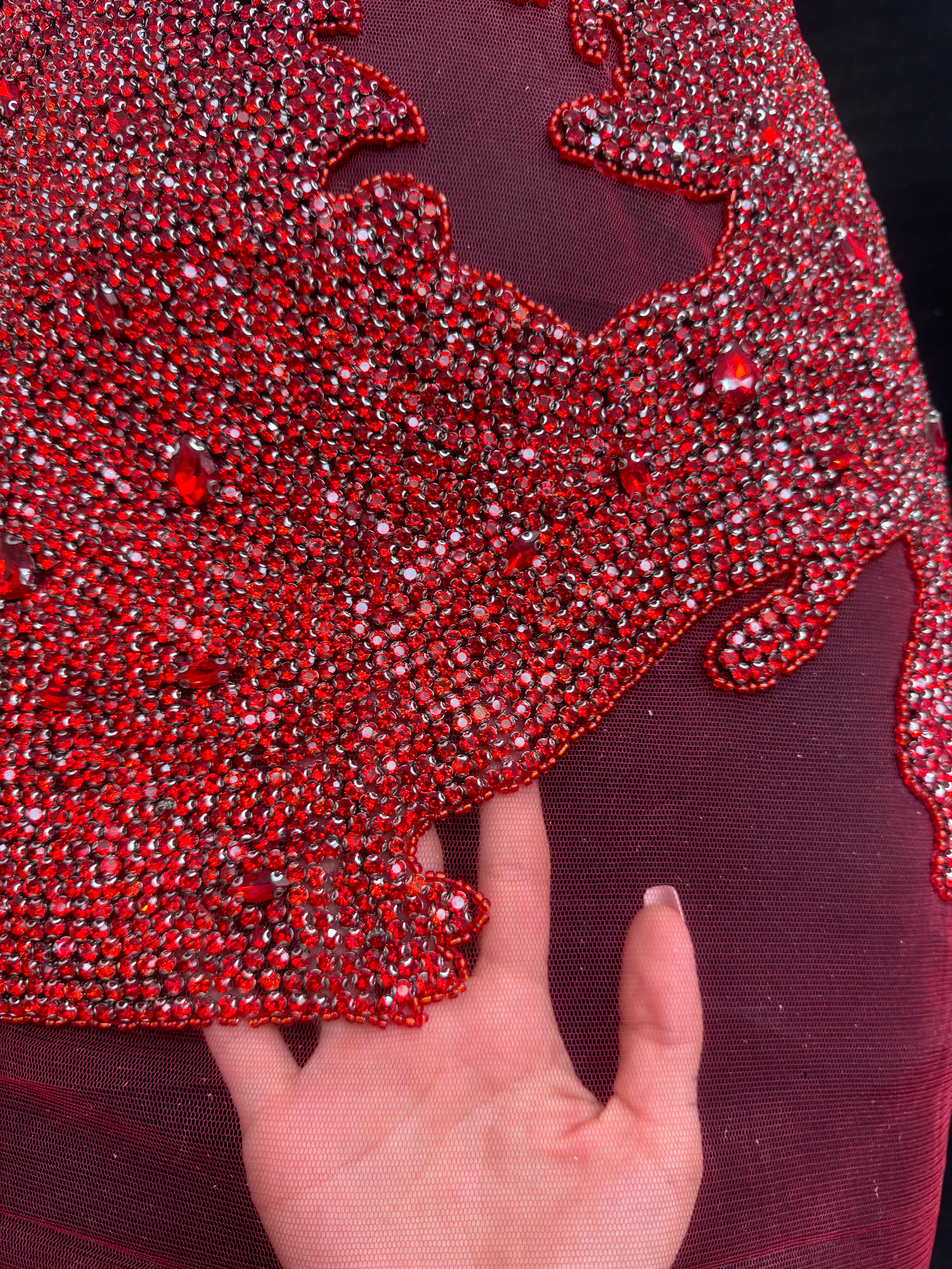 Maddy Red Rhinestone Bodice Appliqué, Silver Rhinestones Applique, Embellished clothing, Rhinestone applications, Rhinestone embroidery, Rhinestone patch, Dress patch, Rhinestones for dress