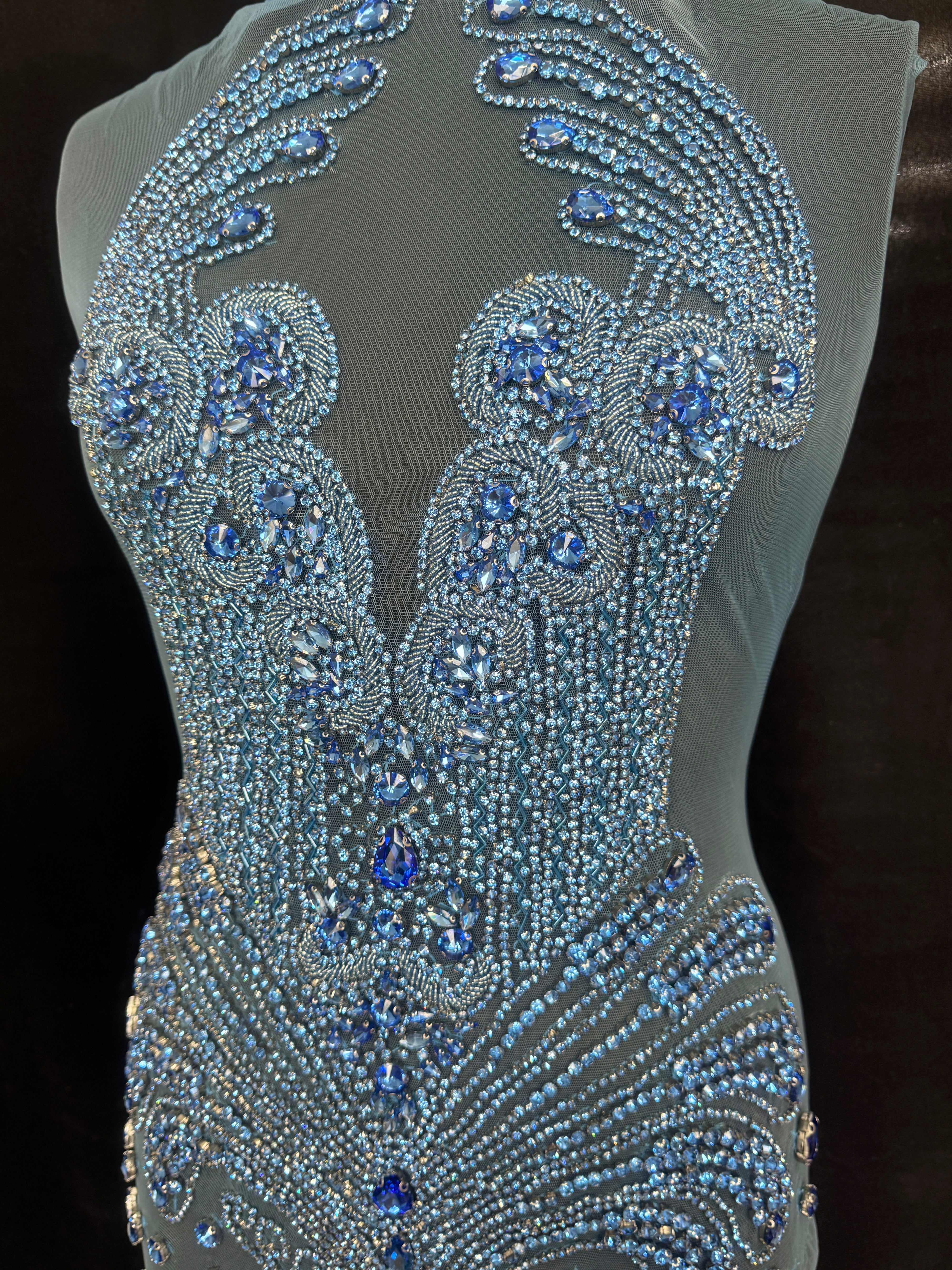 Tina sky blue rhinestone bodice applique, Blue Rhinestones Applique, Embellished Clothing, Rhinestone Applications, Rhinestone Embroidery, Rhinestone Patch, Dress Patch, Rhinestones for Dress
