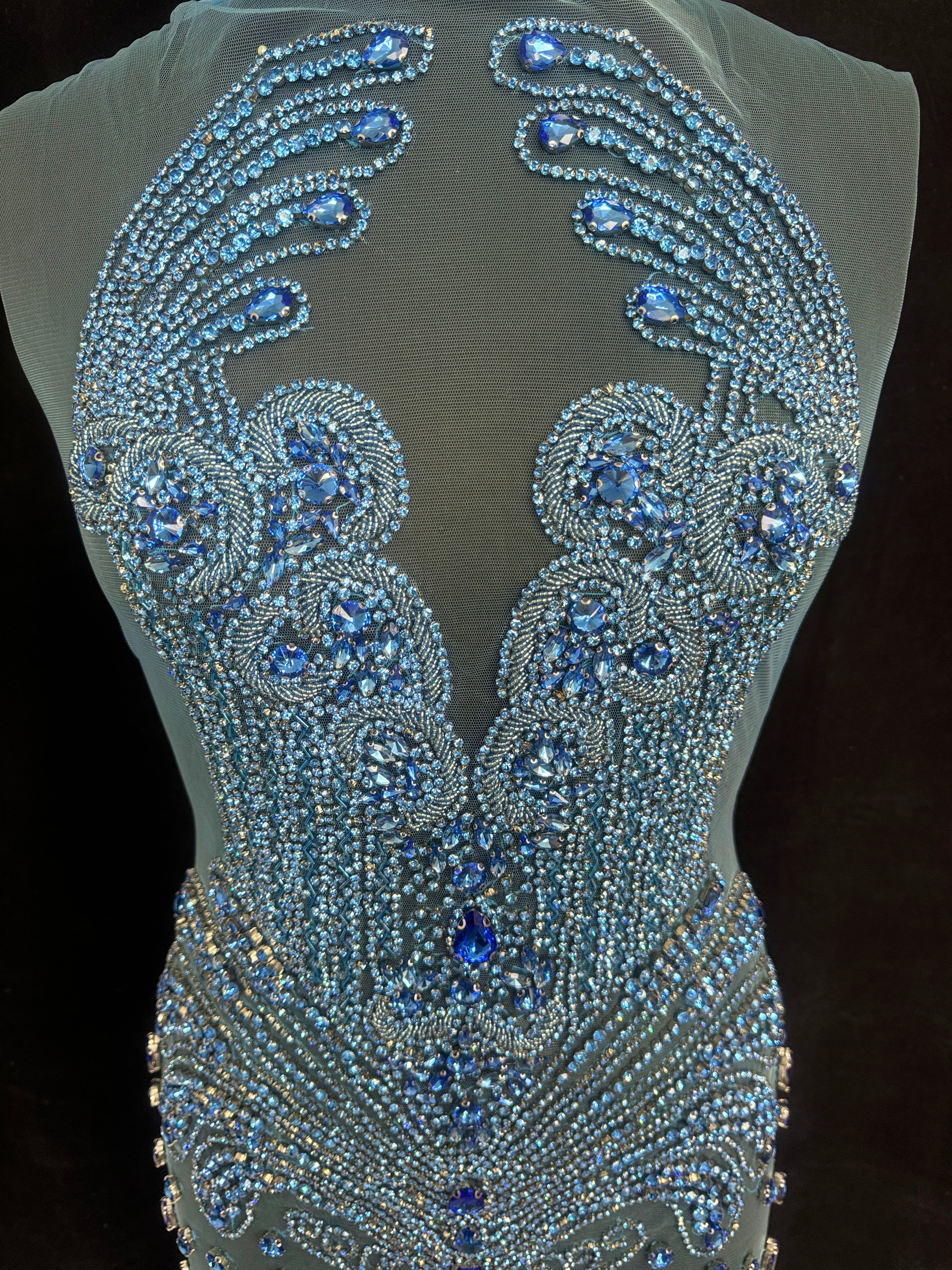 Tina sky blue rhinestone bodice applique, Blue Rhinestones Applique, Embellished Clothing, Rhinestone Applications, Rhinestone Embroidery, Rhinestone Patch, Dress Patch, Rhinestones for Dress