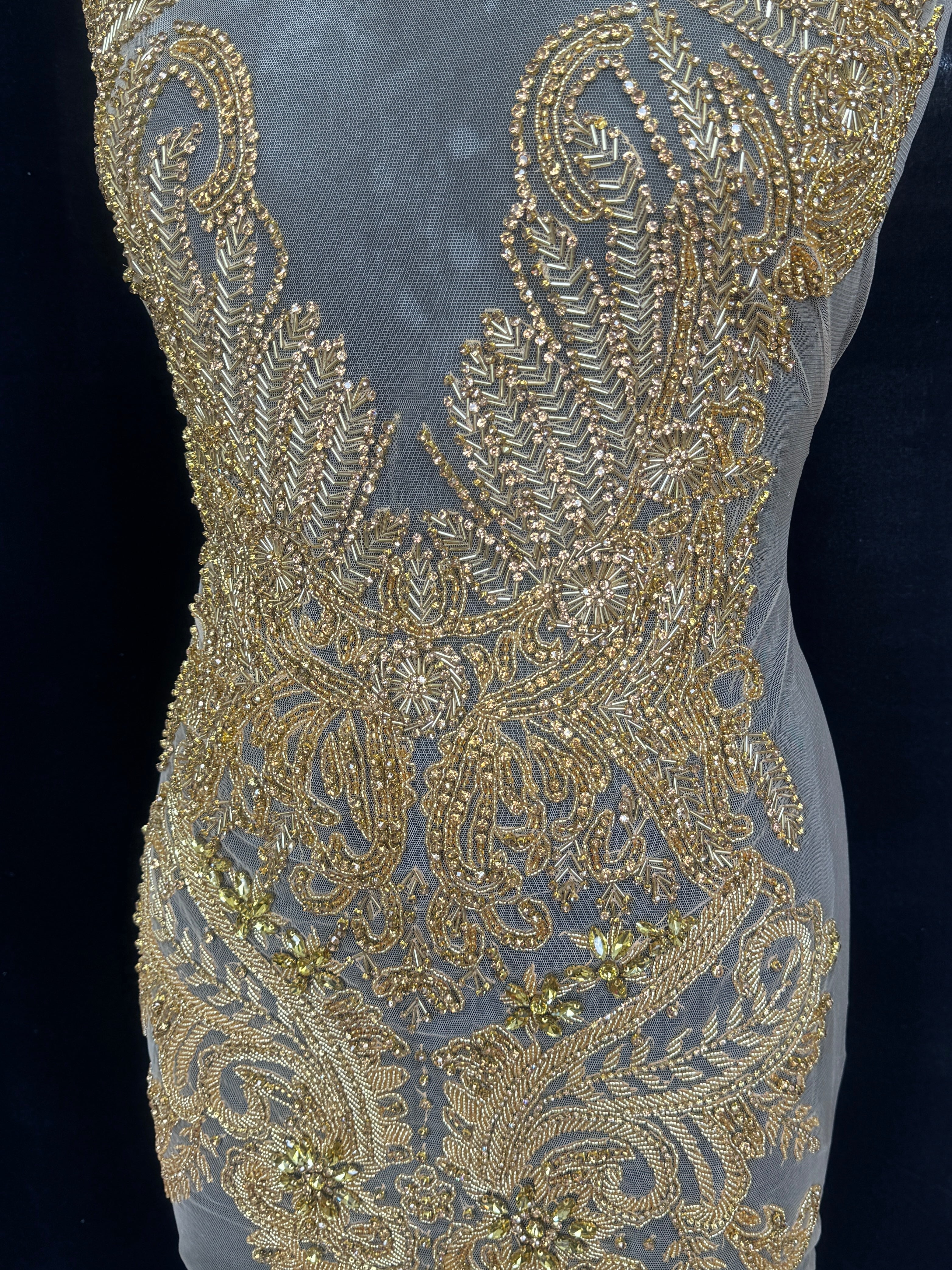 Gaby Gold Rhinestone Bodice Applique, Gold Rhinestones Applique, Embellished Clothing, Rhinestone Applications, Rhinestone Embroidery, Rhinestone Patch, Dress Patch, Rhinestones for Dress