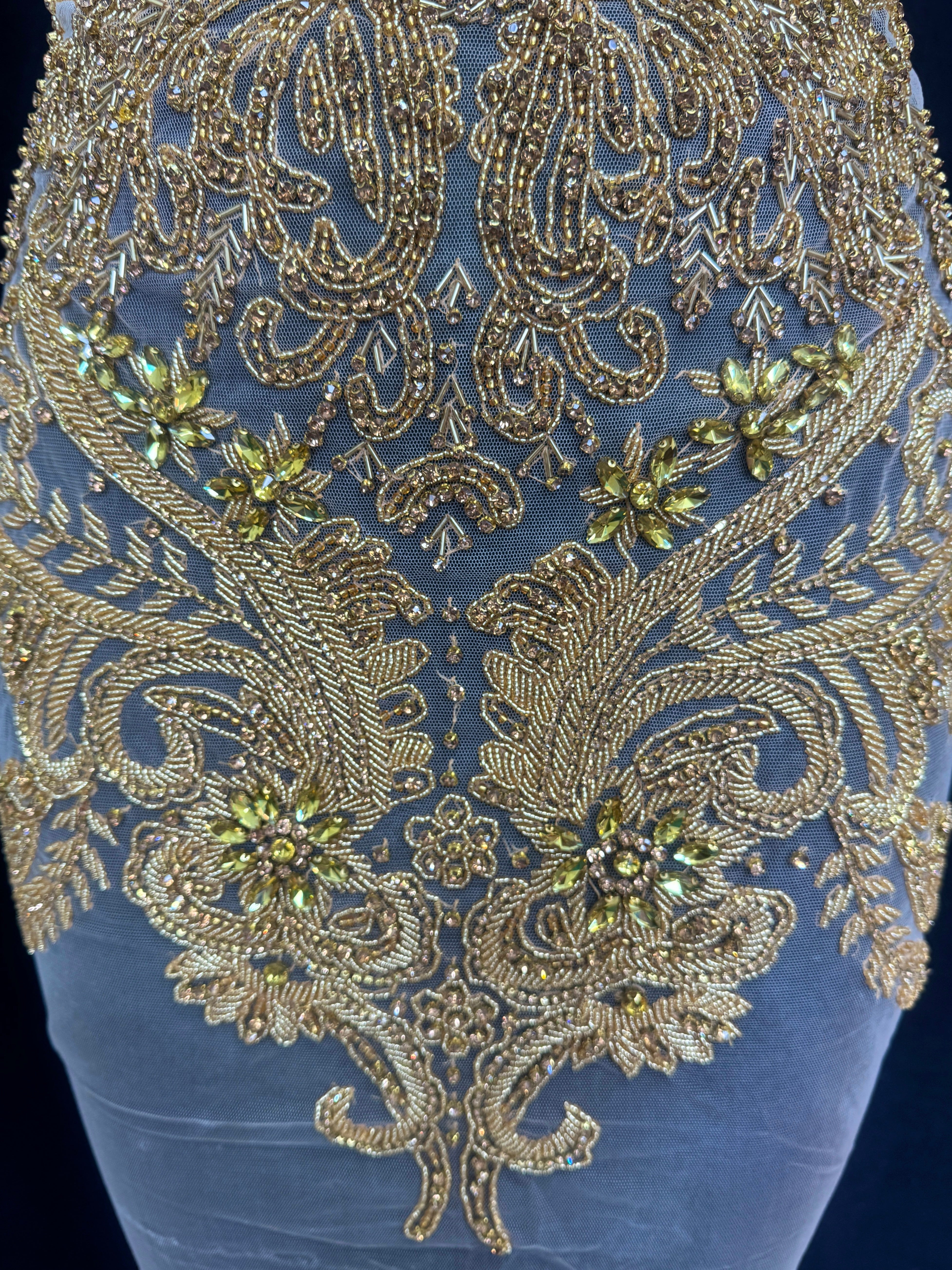 Gaby Gold Rhinestone Bodice Applique, Gold Rhinestones Applique, Embellished Clothing, Rhinestone Applications, Rhinestone Embroidery, Rhinestone Patch, Dress Patch, Rhinestones for Dress