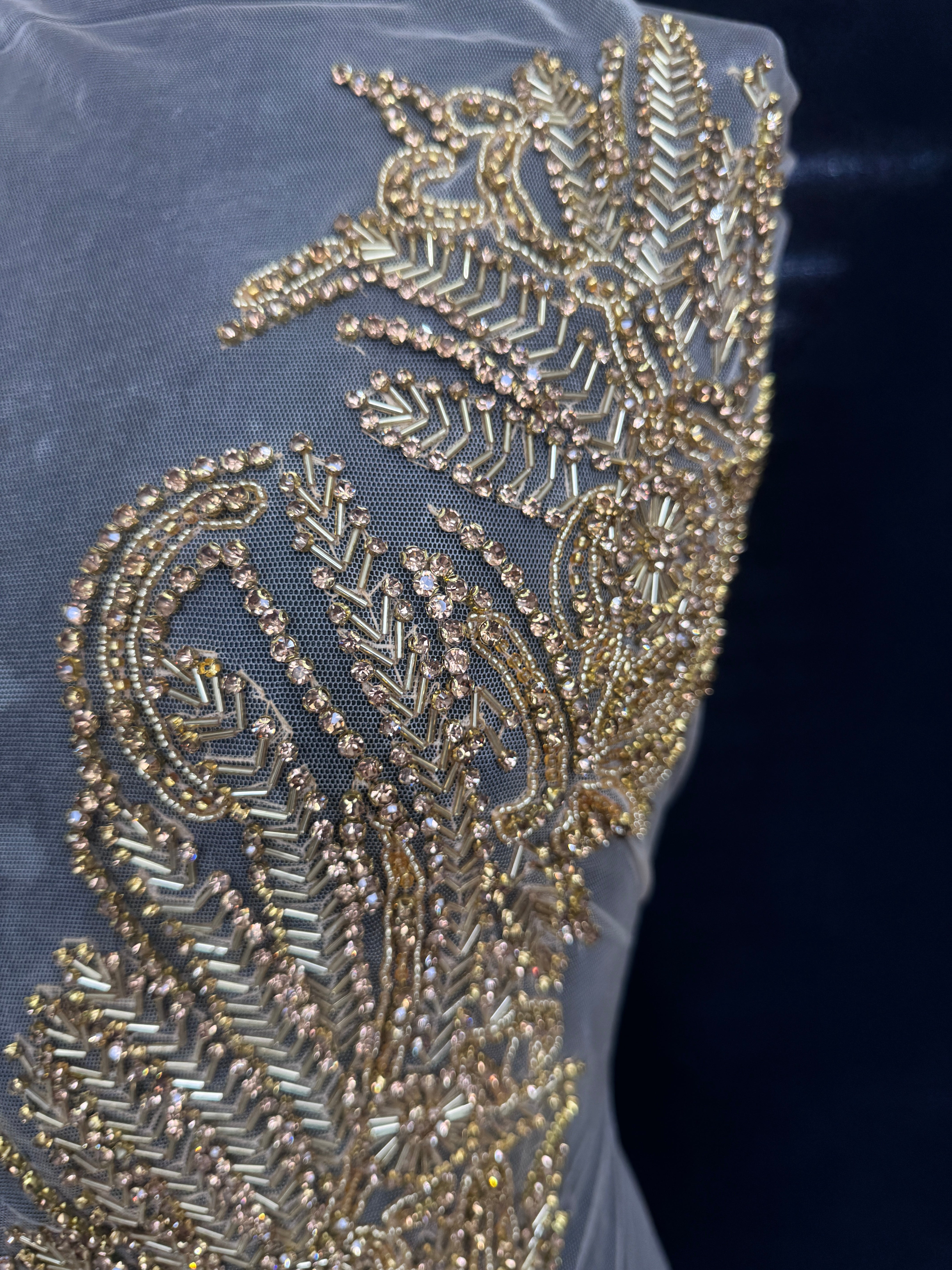 Gaby Gold Rhinestone Bodice Applique, Shop Fabrics Online, Sewing, Fabric Store, Sewing Store, Cheap Fabric Store, Kiki Textiles, Textile by the Yard