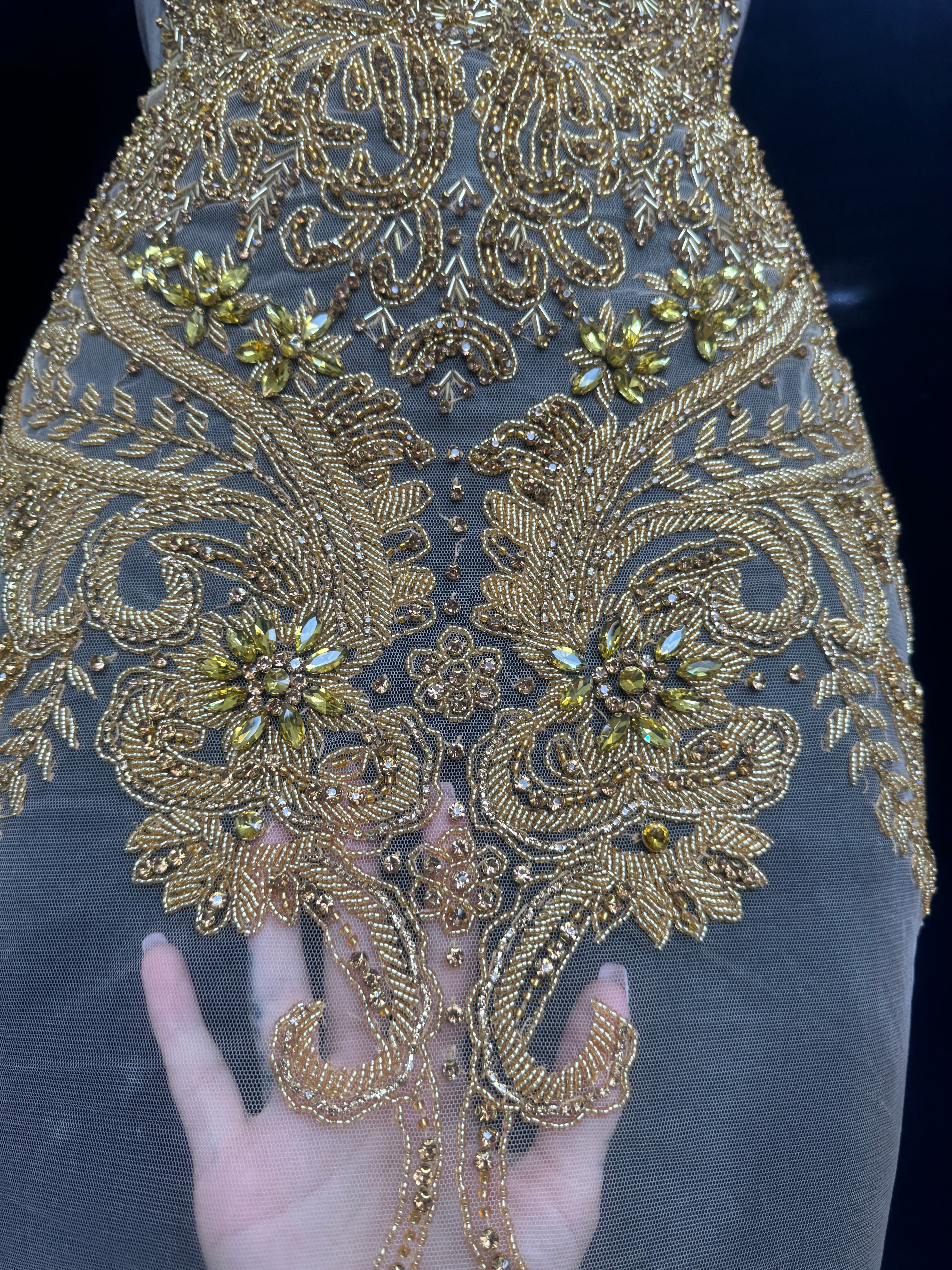 Gaby Gold Rhinestone Bodice Applique, Shop Fabrics Online, Sewing, Fabric Store, Sewing Store, Cheap Fabric Store, Kiki Textiles, Textile by the Yard