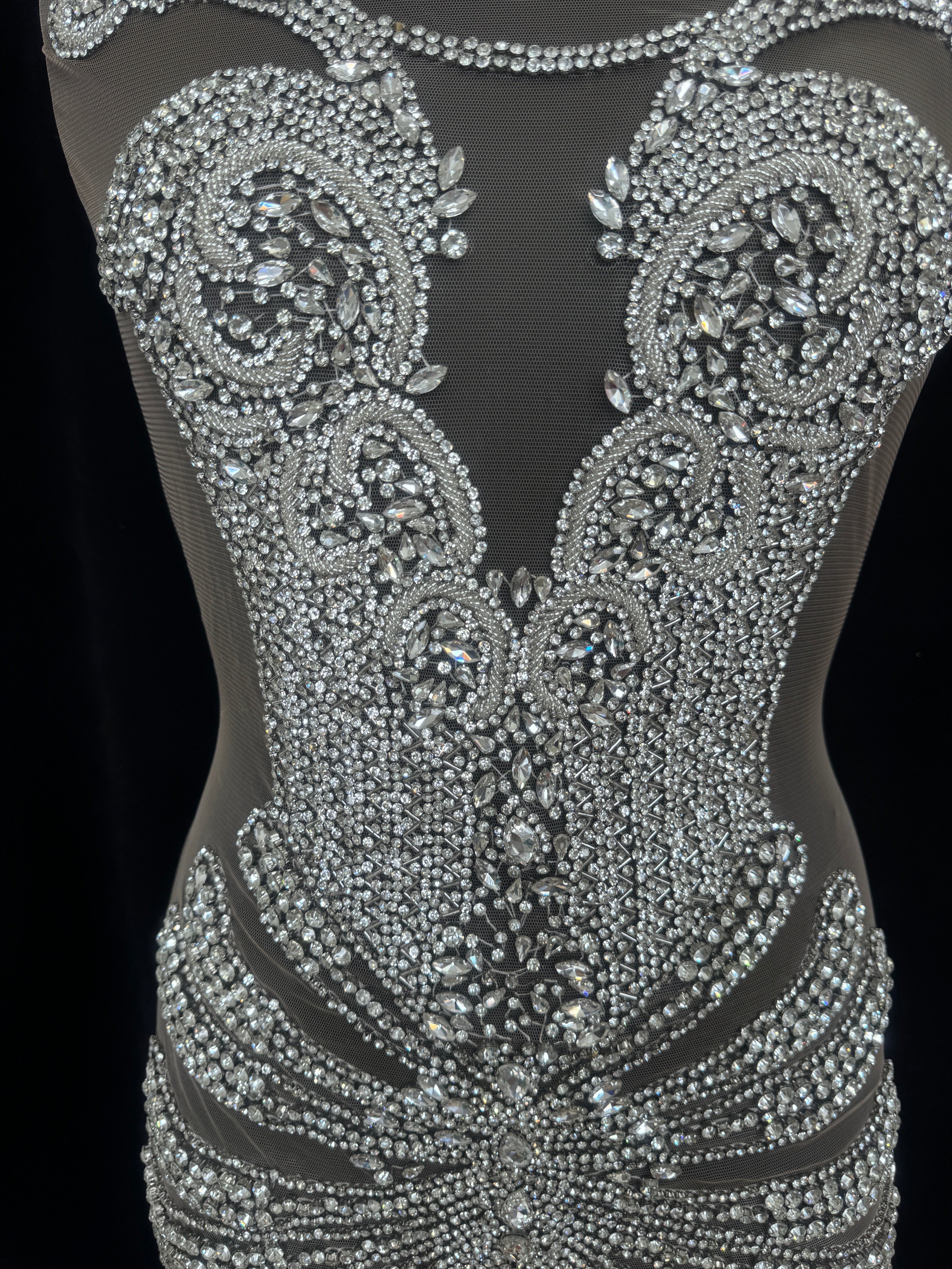 Bebe Silver Rhinestone Bodice Applique, Silver Rhinestones Applique, Embellished Clothing, Rhinestone Applications, Rhinestone Embroidery, Rhinestone Patch, Dress Patch, Rhinestones for Dress