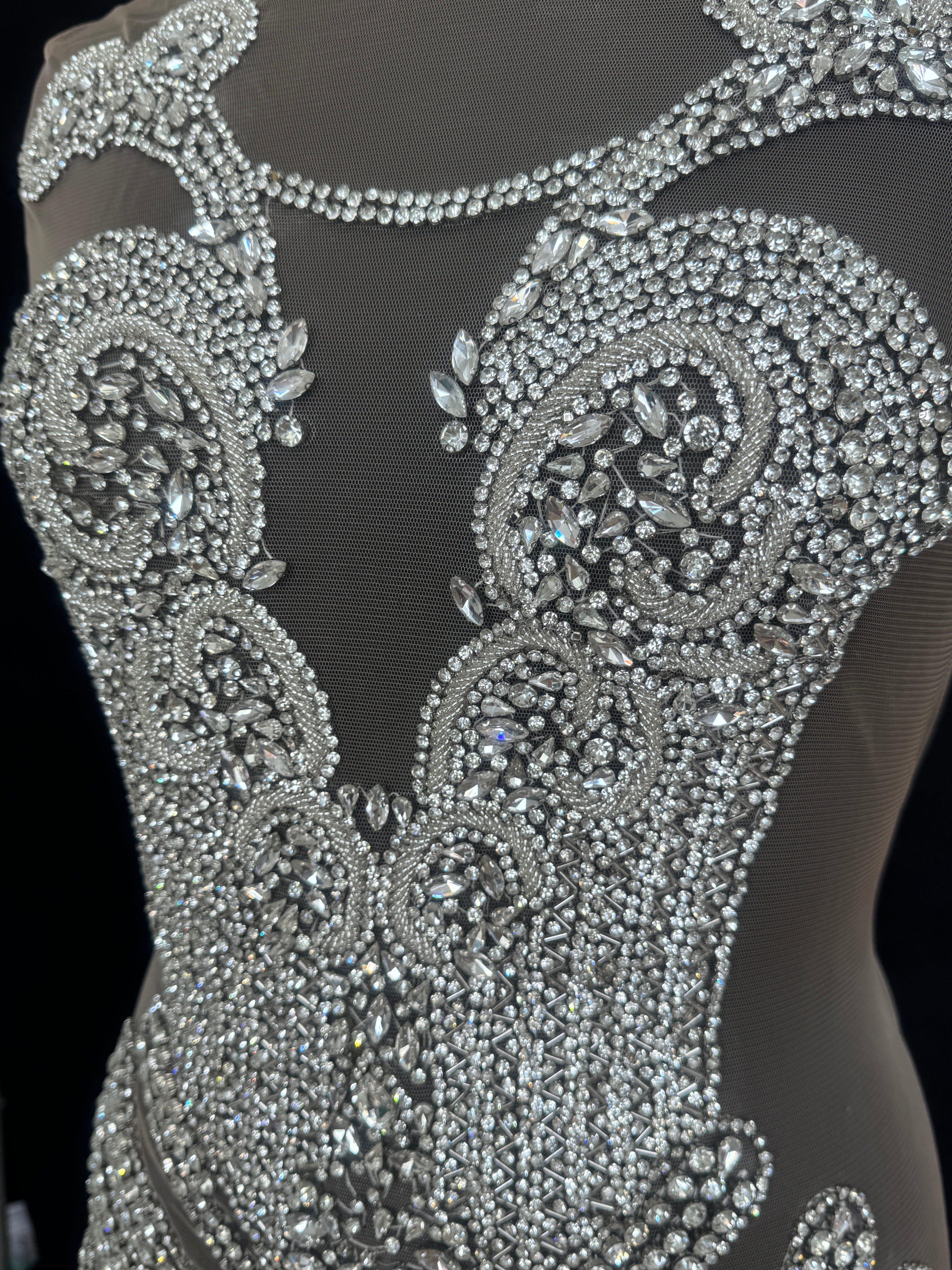 Bebe Silver Rhinestone Bodice Applique, Shop Fabrics Online, Sewing, Fabric Store, Sewing Store, Cheap Fabric Store, Kiki Textiles, Textile by the Yard