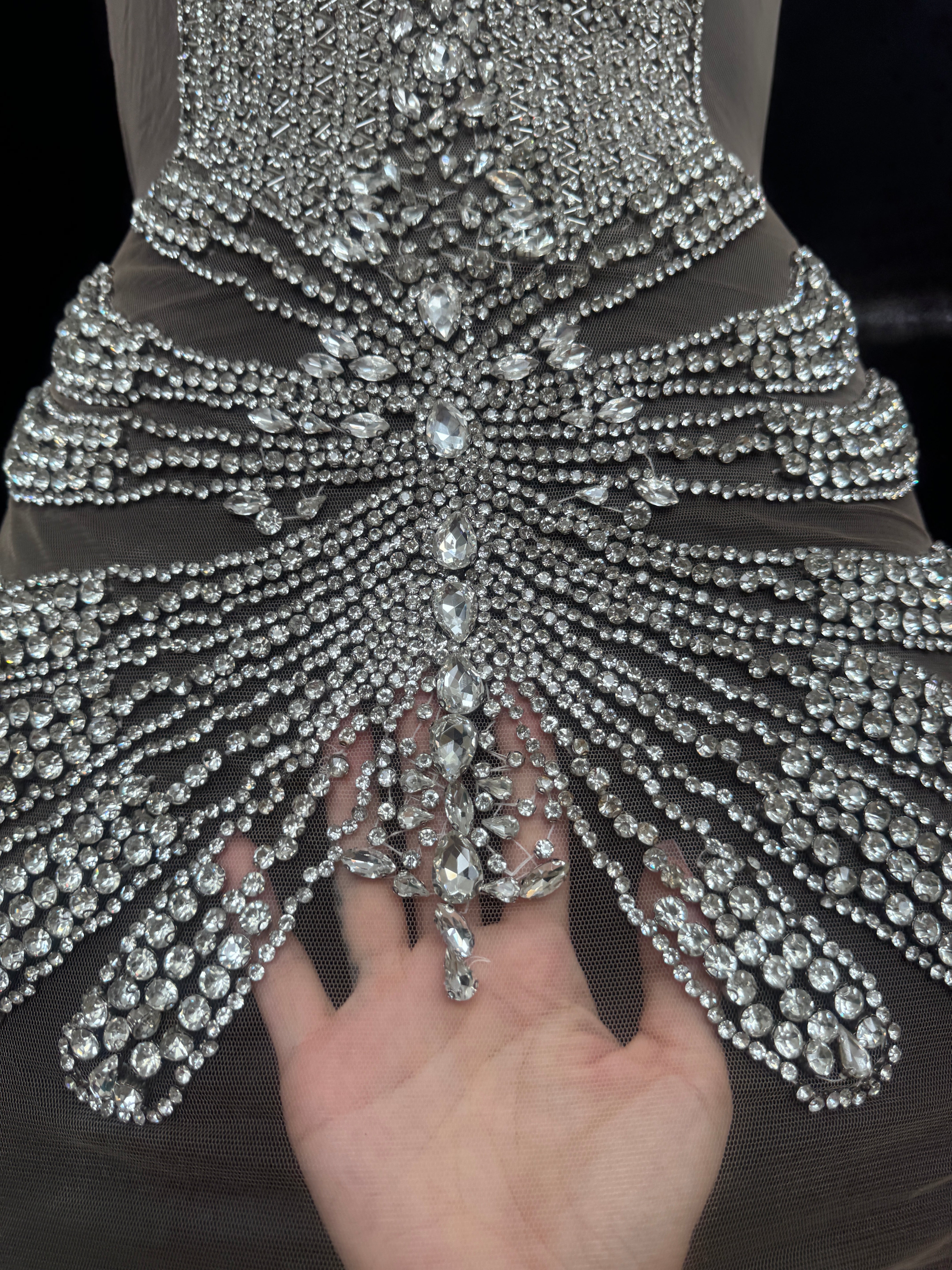 Bebe Silver Rhinestone Bodice Applique, Silver Rhinestones Applique, Embellished Clothing, Rhinestone Applications, Rhinestone Embroidery, Rhinestone Patch, Dress Patch, Rhinestones for Dress