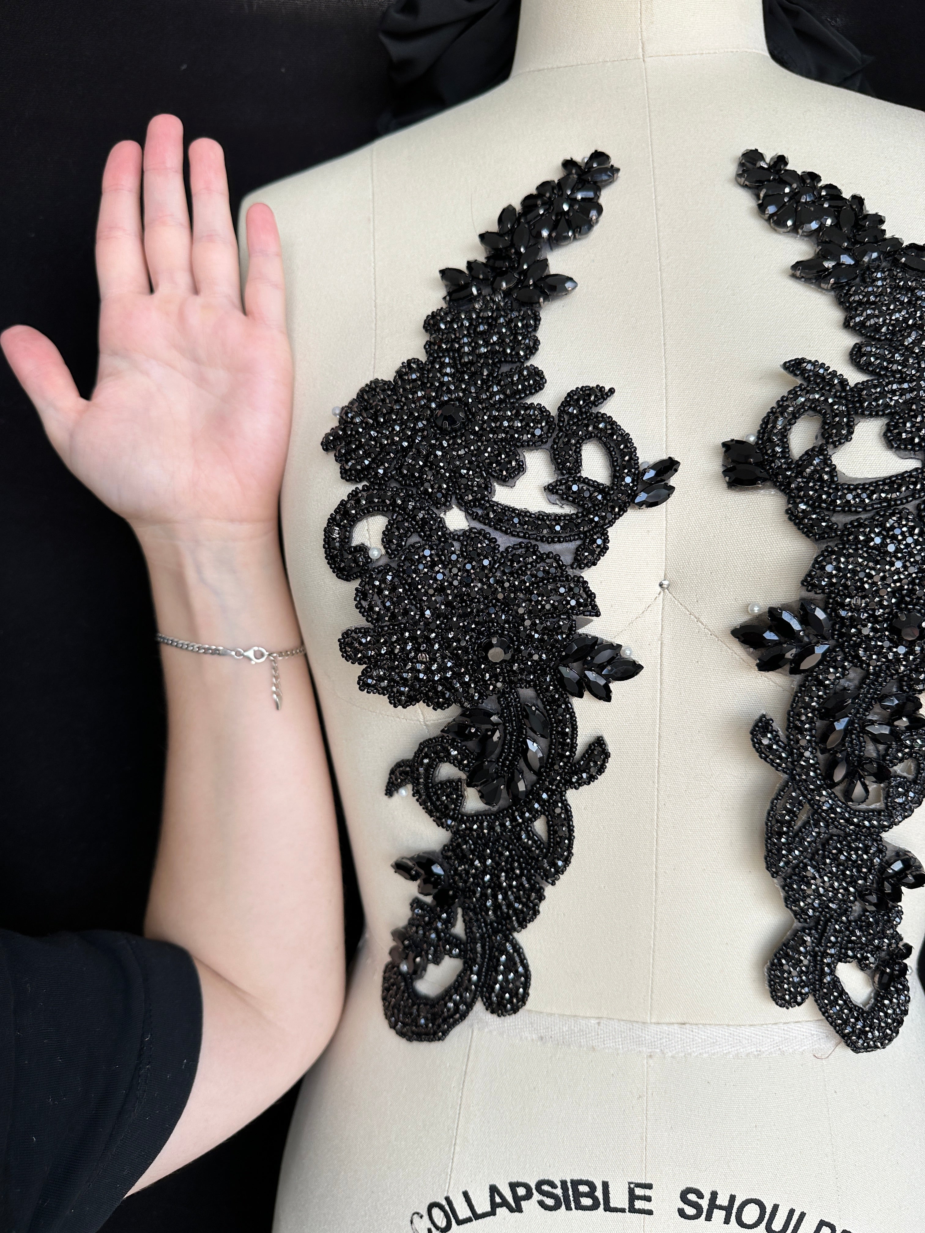 Trinity Black Rhinestone Applique, Fabric Store, Sewing Store, Cheap Fabric Store, Kiki Textiles, Textile by the Yard