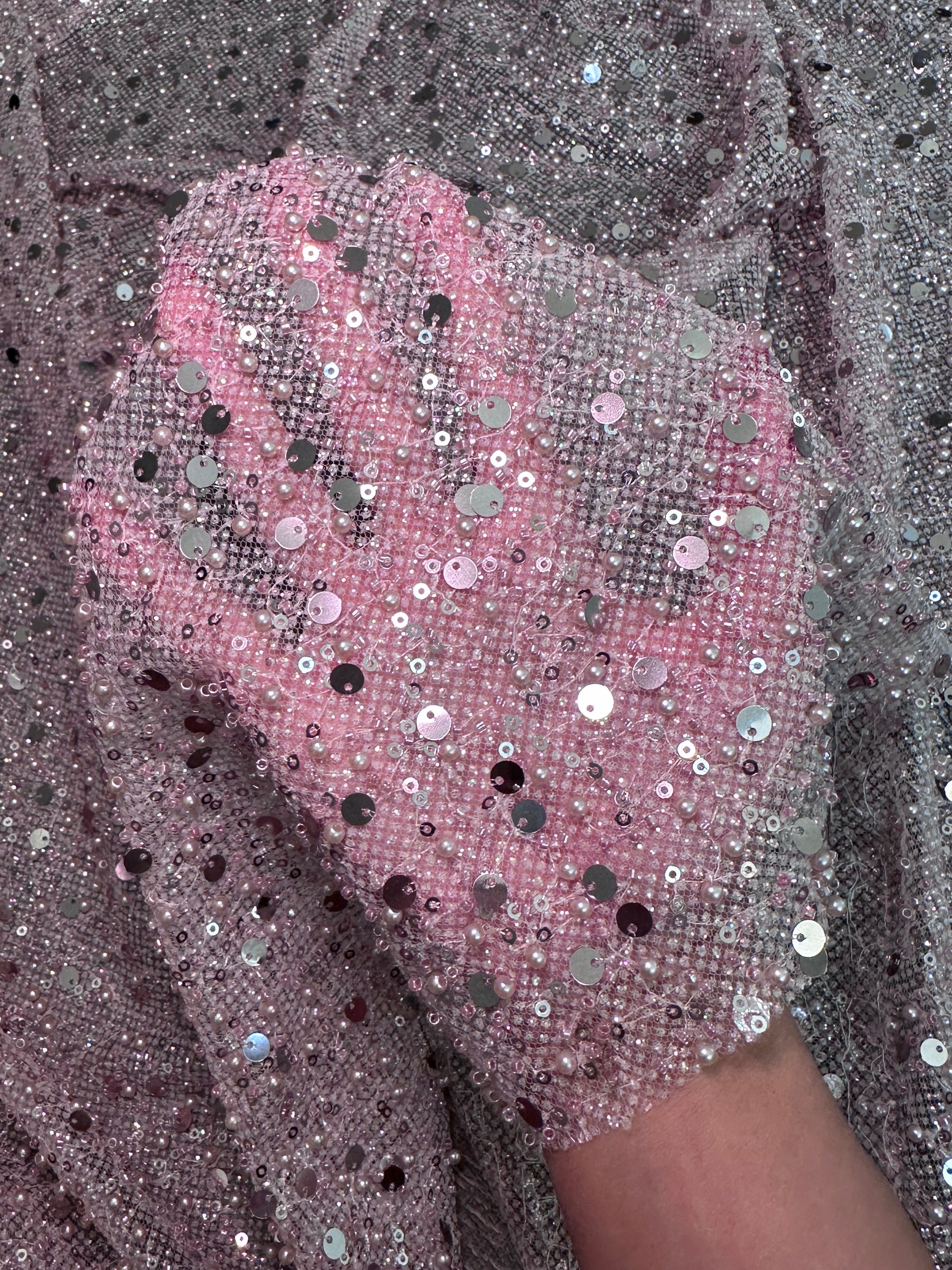 Mauve Sequin Pearl Beaded Mesh, Fabric Store, Sewing Store, Cheap Fabric Store, Kiki Textiles, Textile by the Yard