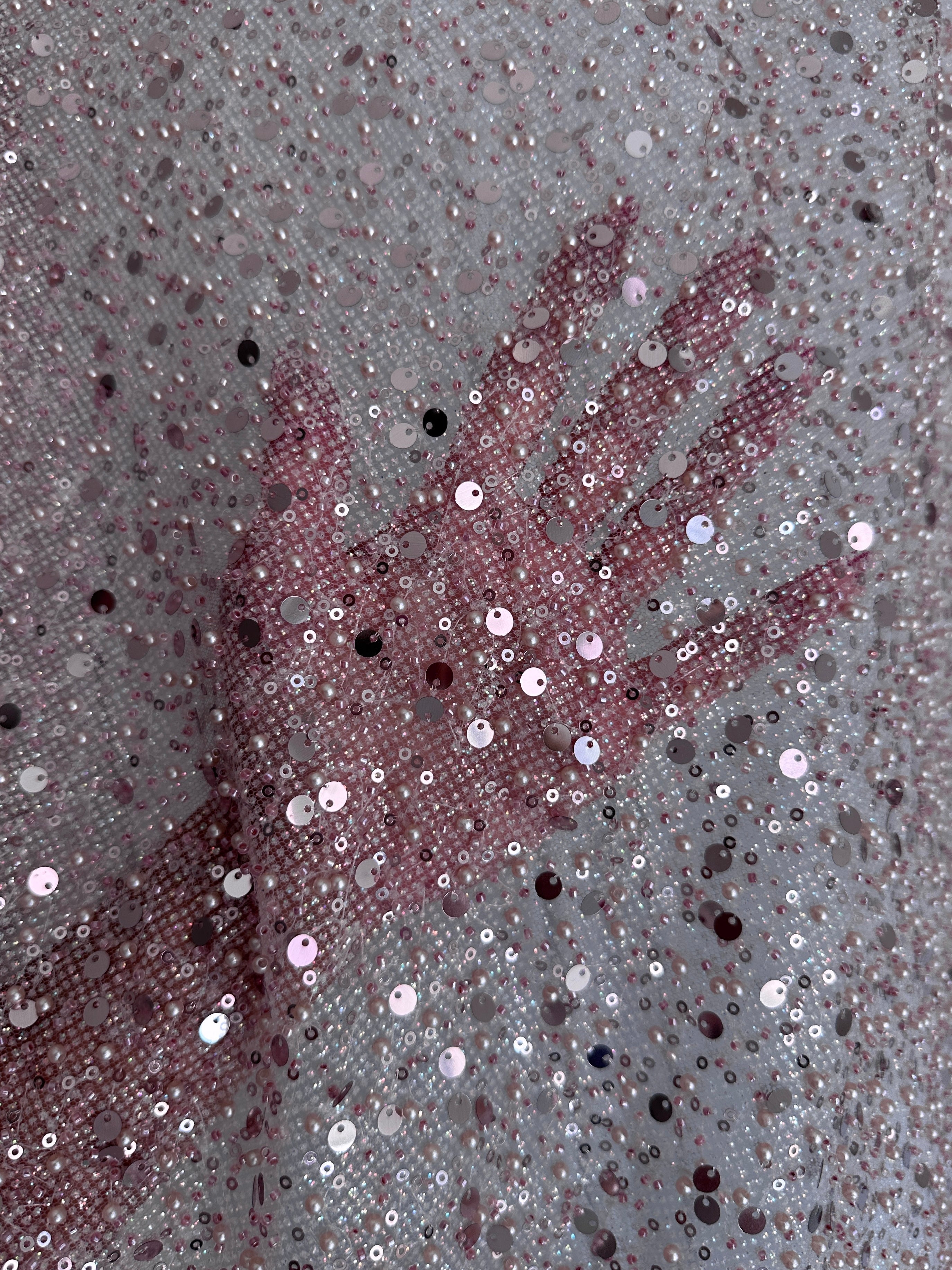 Mauve Sequin Pearl Beaded Mesh, Sequin on mesh, Pearl Beaded Mesh, beaded sequin on mesh, pearl beaded fabric, shimmering sequins