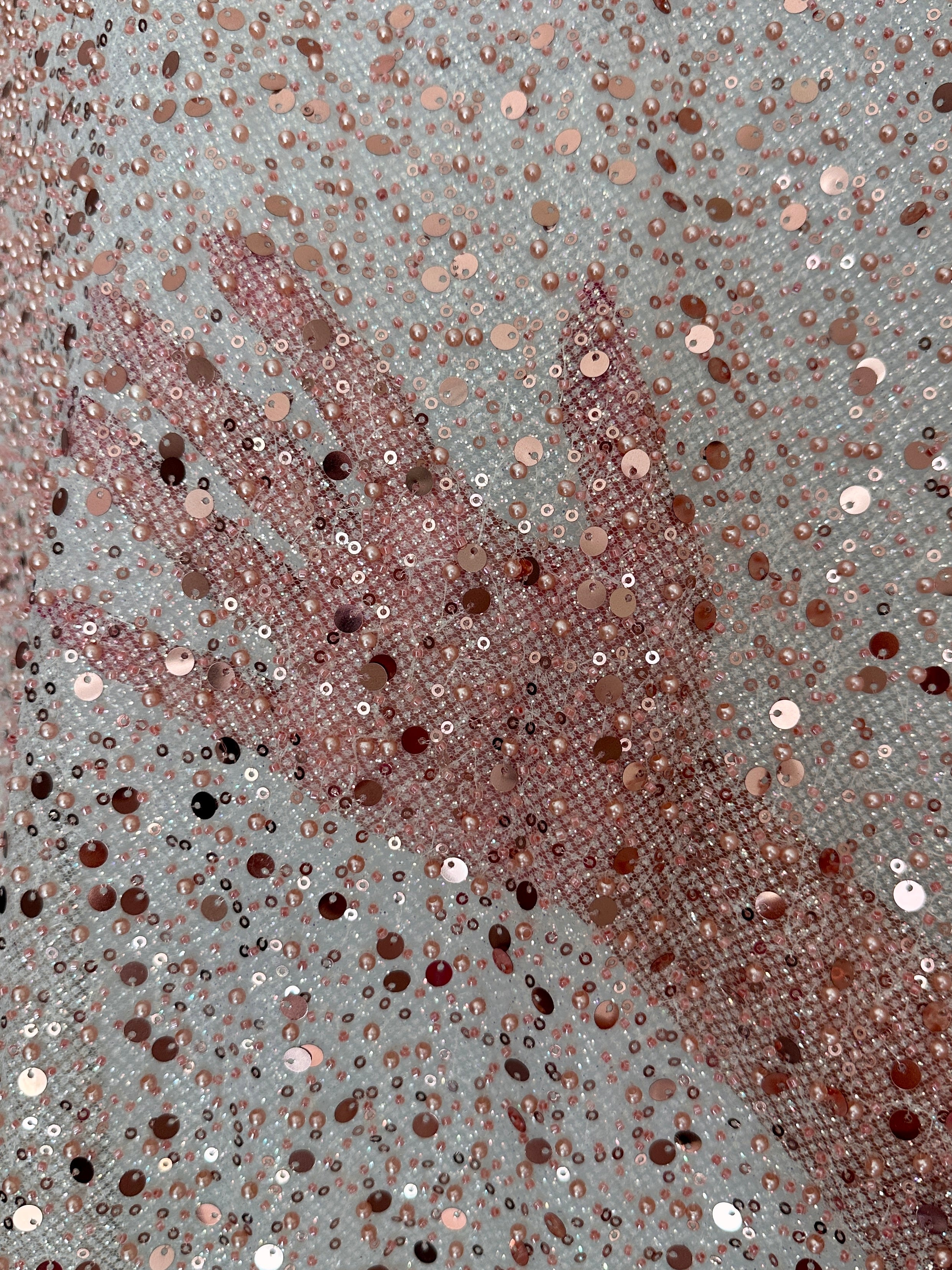 Blush Pink Sequin Pearl Beaded Mesh, Fabric Store, Sewing Store, Cheap Fabric Store, Kiki Textiles, Textile by the Yard