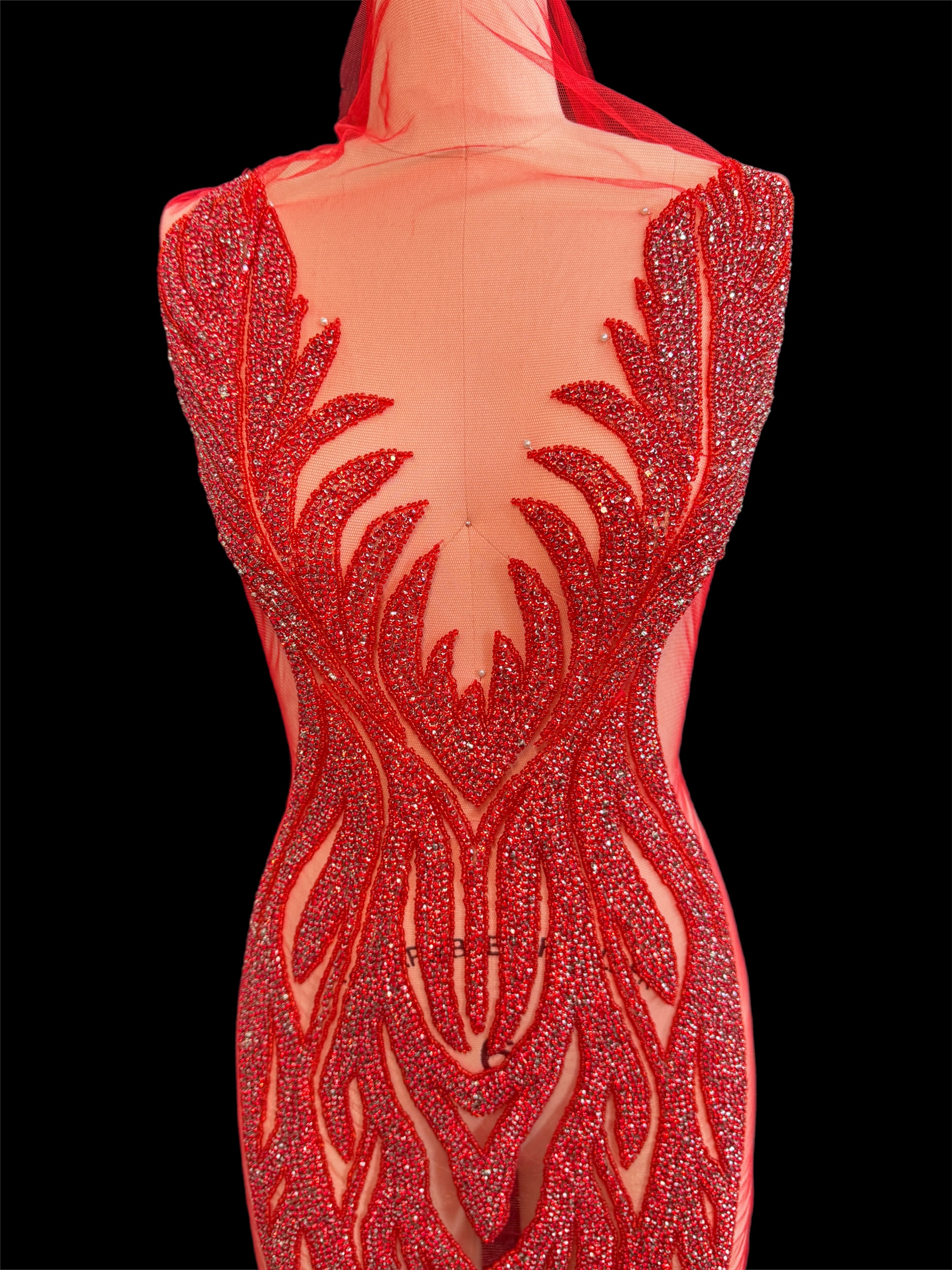 Amanda red Rhinestone Bodice Applique, red rhinestone, dark red rhinestone, light red rhinestone