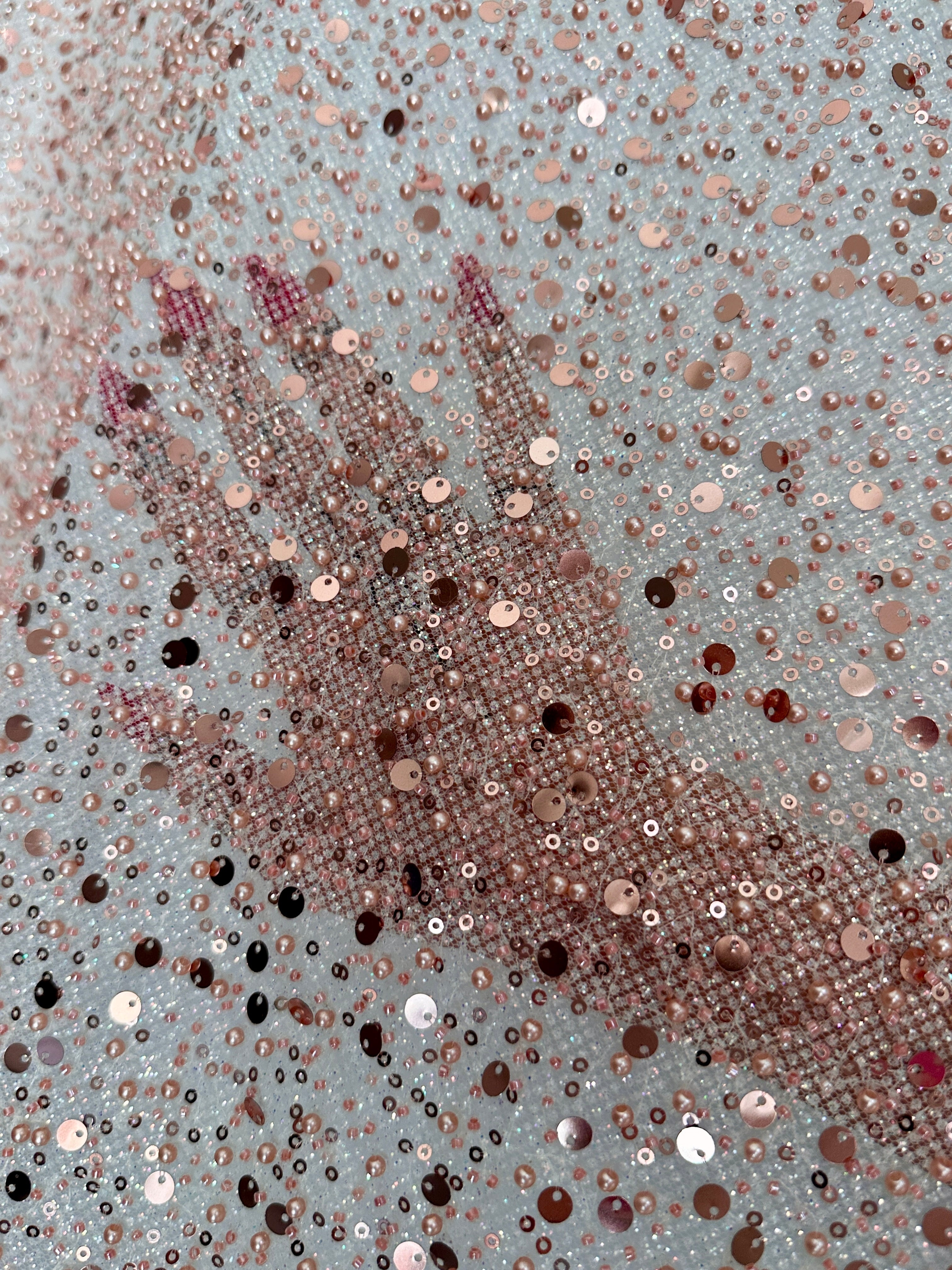 Blush Pink Sequin Pearl Beaded Mesh, Fabric Store, Sewing Store, Cheap Fabric Store, Kiki Textiles, Textile by the Yard