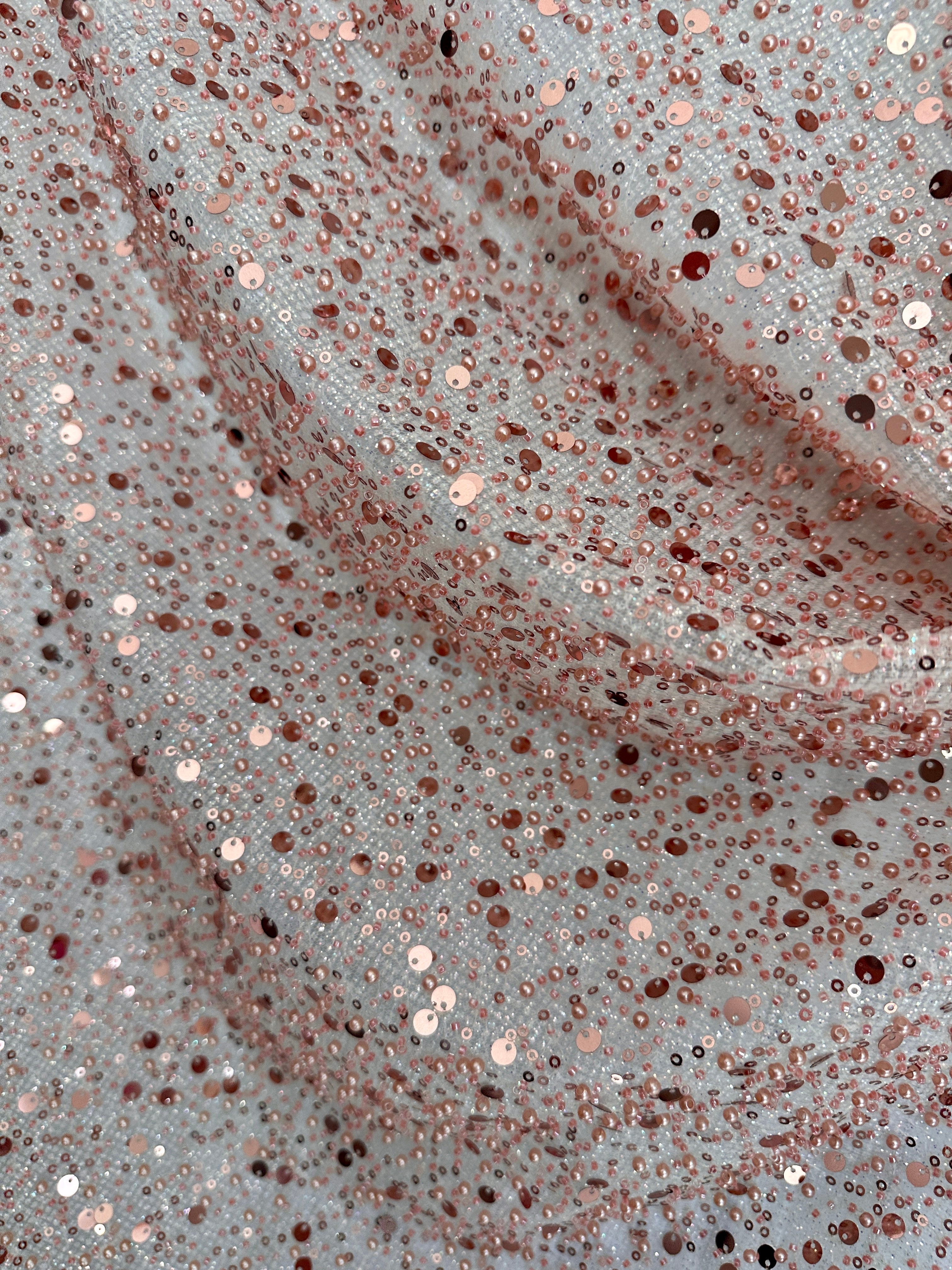 Blush Pink Sequin Pearl Beaded Mesh, Fabric Store, Sewing Store, Cheap Fabric Store, Kiki Textiles, Textile by the Yard