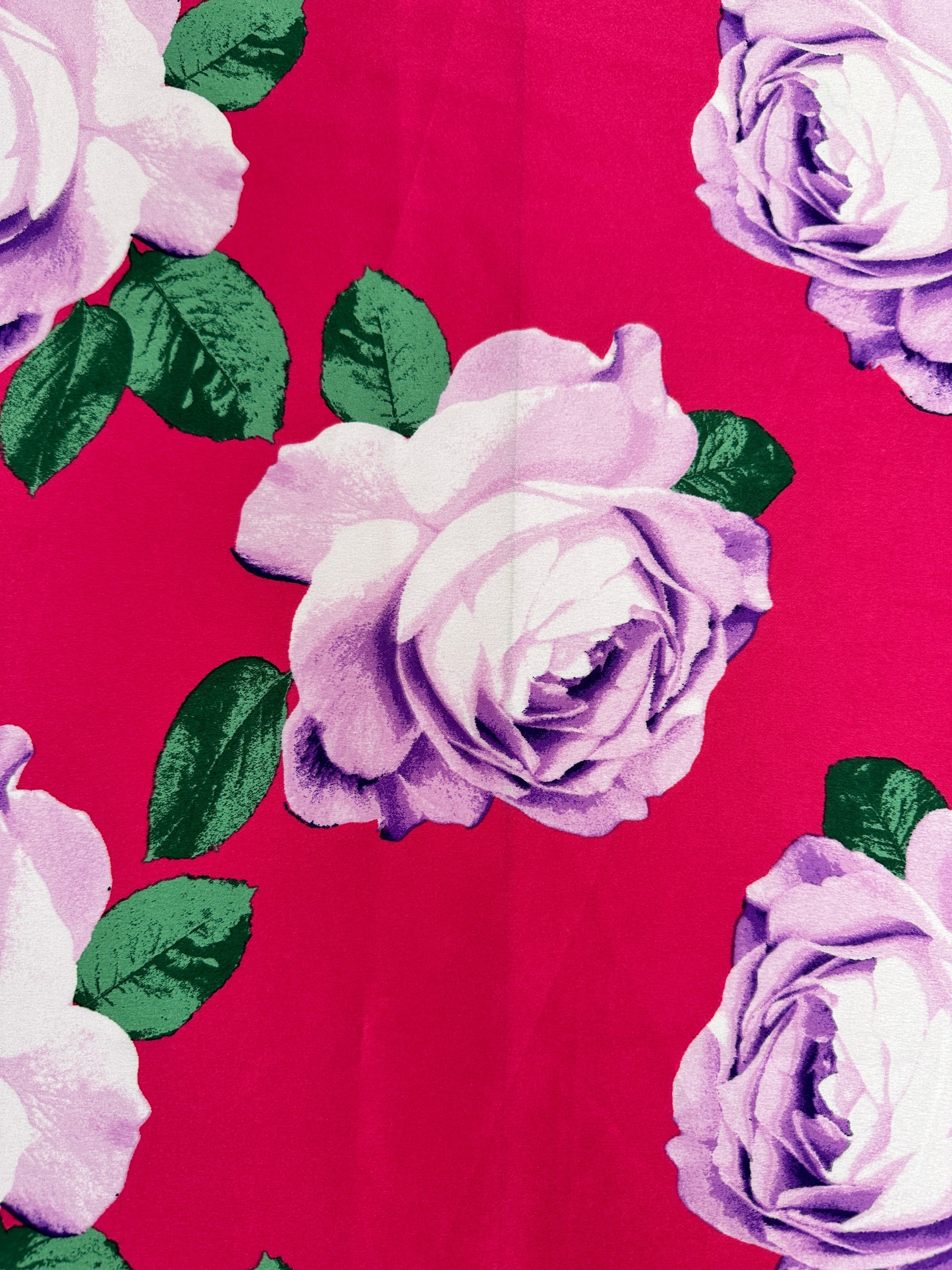 Fuchsia/Lavender Floral Print Satin, Luxury Satin, Printed Satin, Premium Satin, Satin for Bride, Satin for Women, Satin in Low Price, Cheap Satin, Satin on Sale