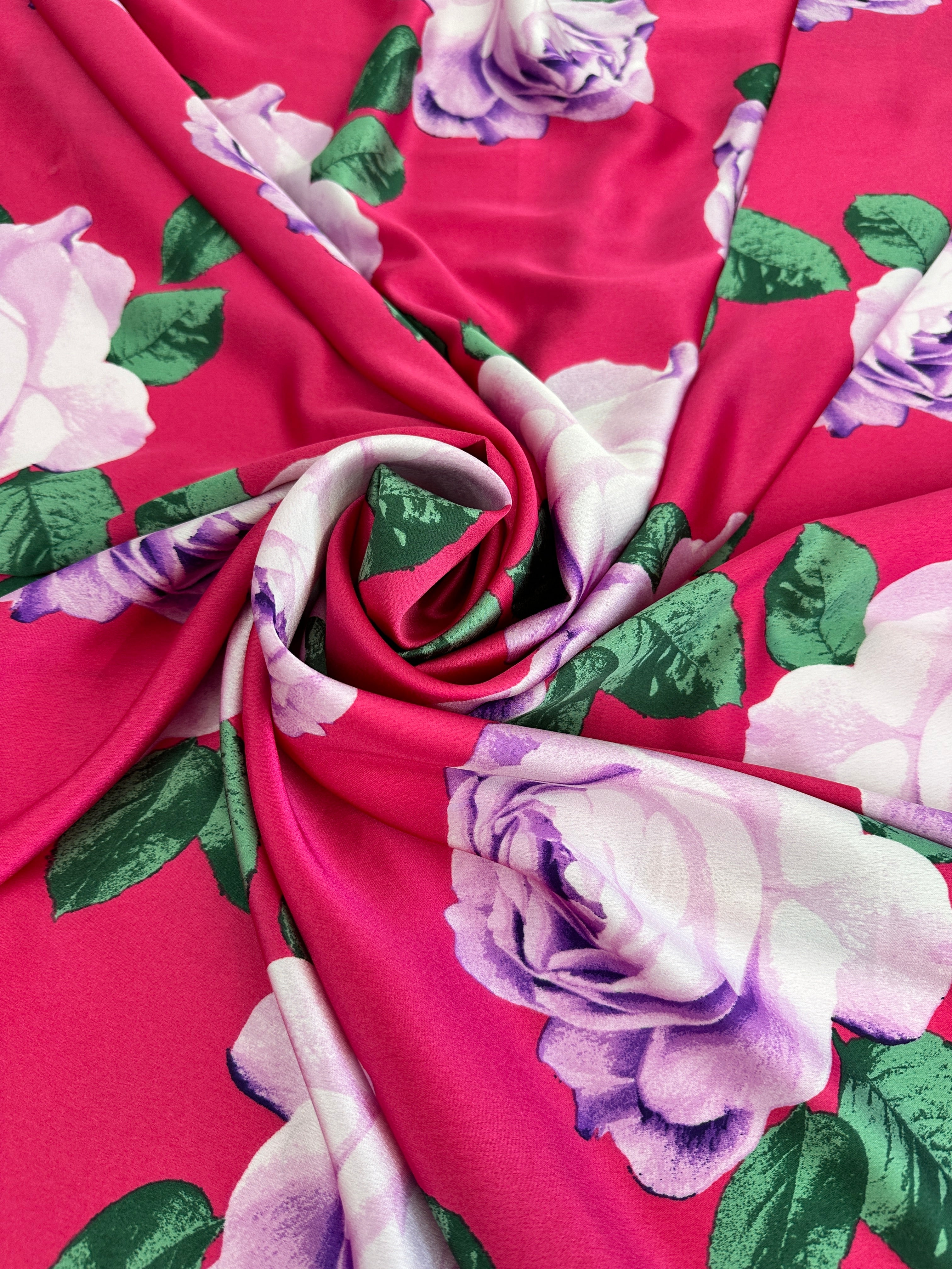 Fuchsia/Lavender Floral Print Satin, Luxury Satin, Printed Satin, Premium Satin, Satin for Bride, Satin for Women, Satin in Low Price, Cheap Satin, Satin on Sale