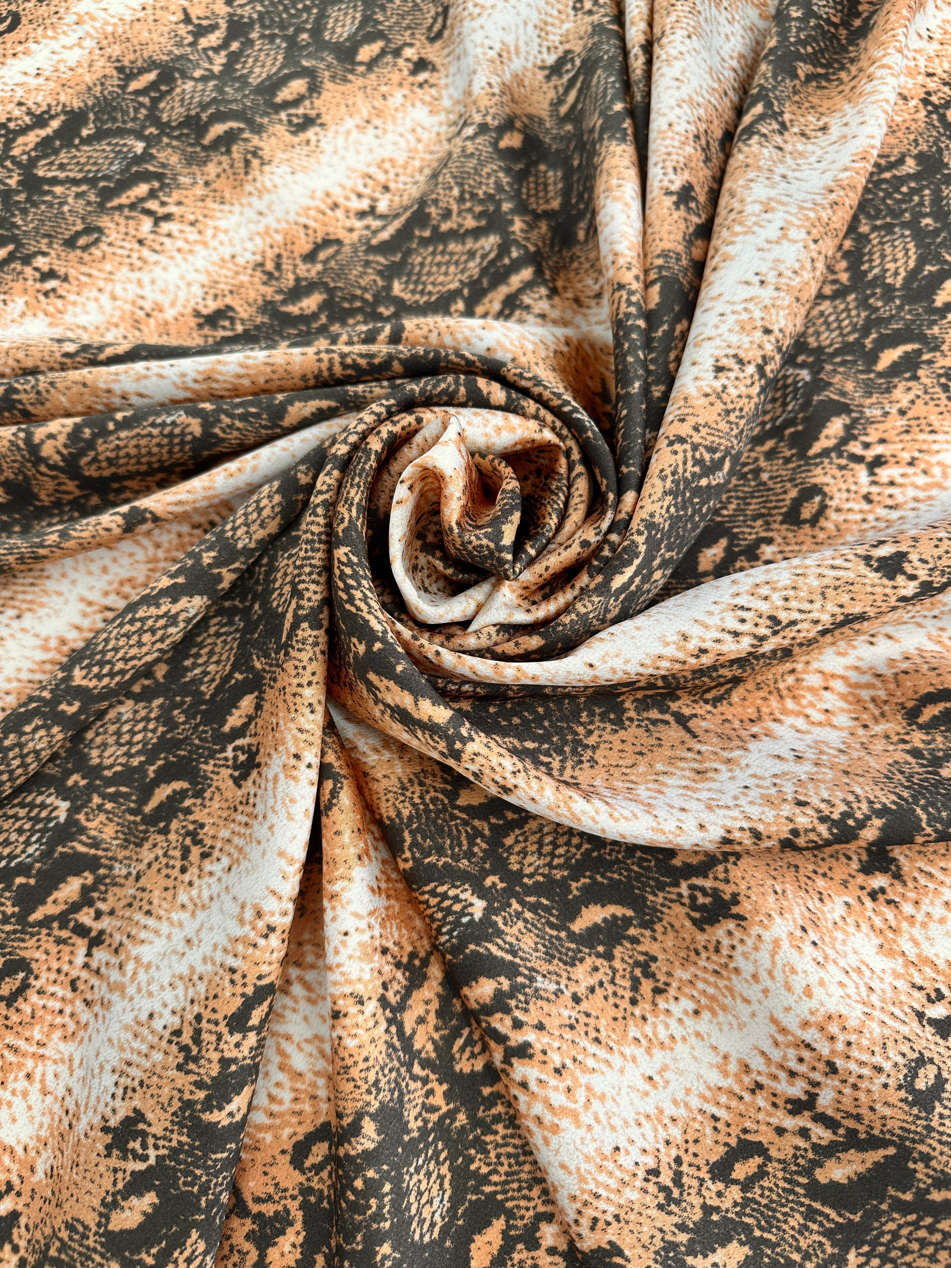 Rust Snake Print Satin, Shop Fabrics Online, Sewing, Fabric Store, Sewing Store, Cheap Fabric Store, Kiki Textiles, Textile by the Yard