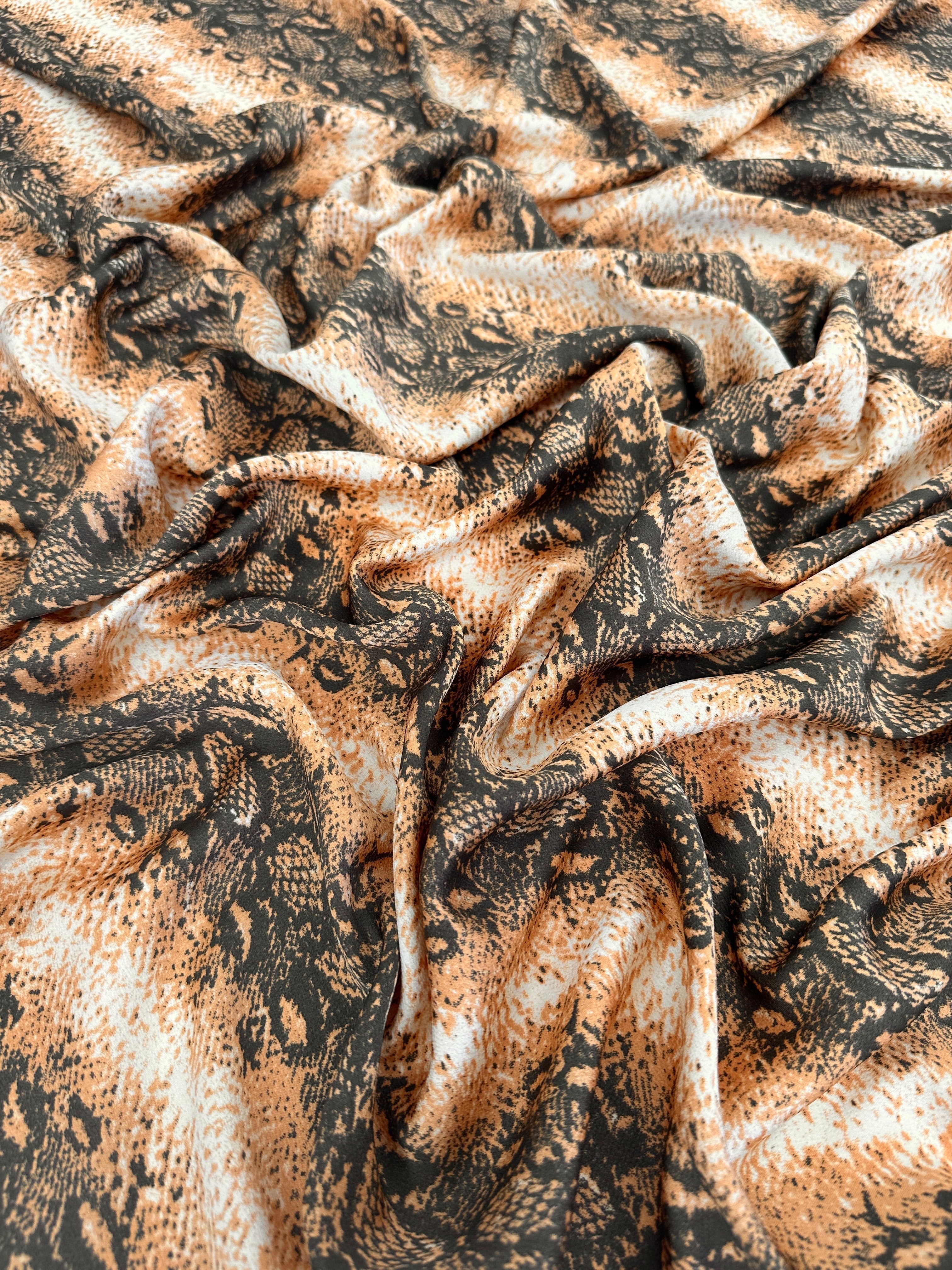 Rust Snake Print Satin, Shop Fabrics Online, Sewing, Fabric Store, Sewing Store, Cheap Fabric Store, Kiki Textiles, Textile by the Yard