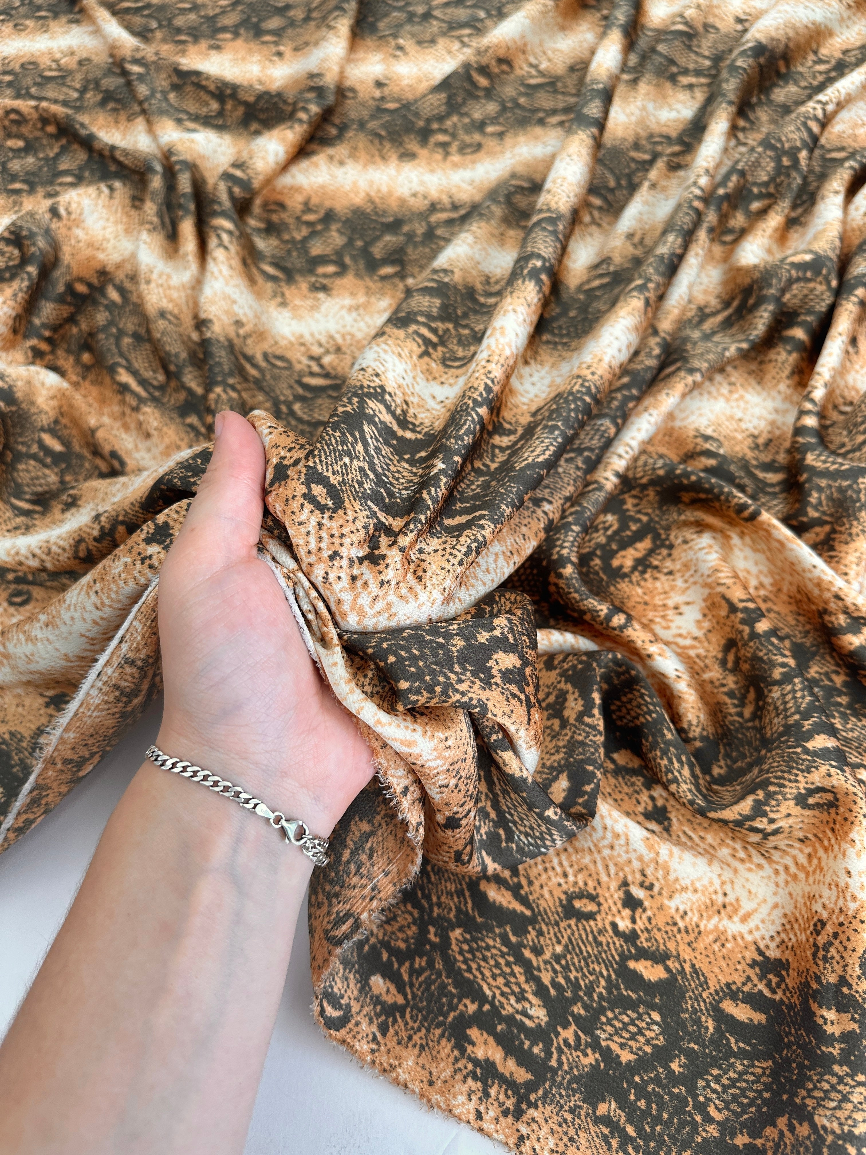 Rust Snake Print Satin, Shop Fabrics Online, Sewing, Fabric Store, Sewing Store, Cheap Fabric Store, Kiki Textiles, Textile by the Yard