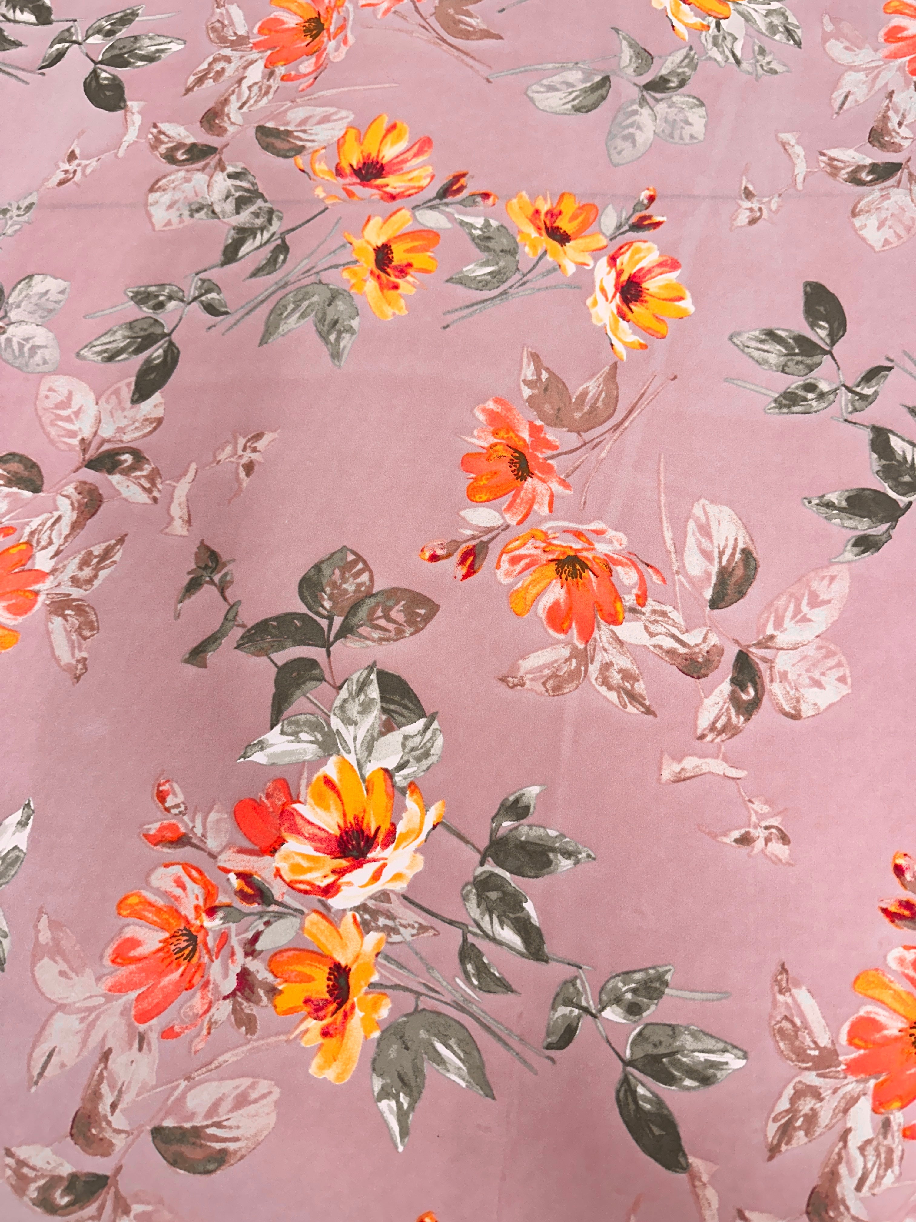 Mauve Floral Print Satin, Luxury Satin, Printed Satin, Premium Satin, Satin for Bride, Satin for Women, Satin in Low Price, Cheap Satin, Satin on Sale