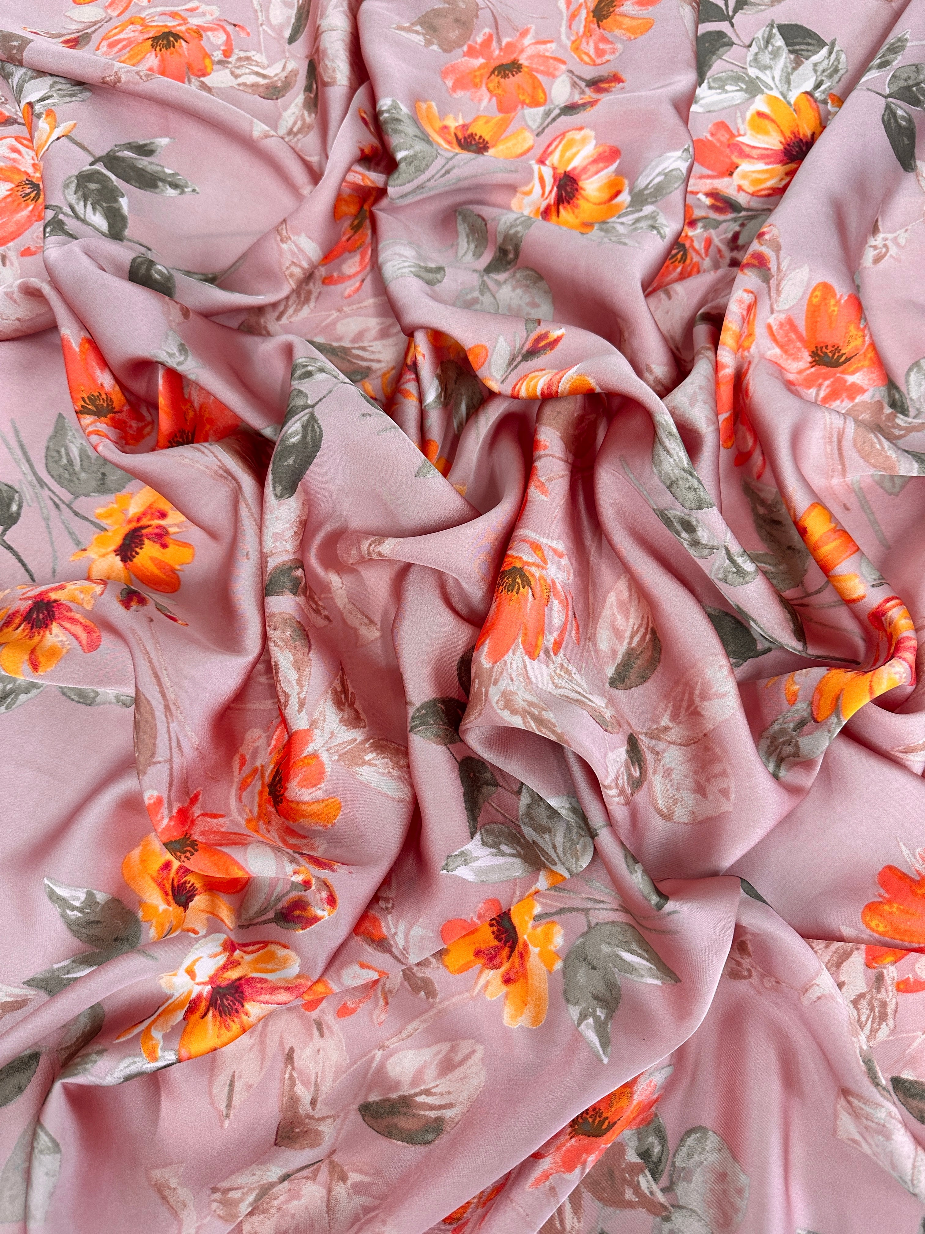 Mauve Floral Print Satin, Luxury Satin, Printed Satin, Premium Satin, Satin for Bride, Satin for Women, Satin in Low Price, Cheap Satin, Satin on Sale