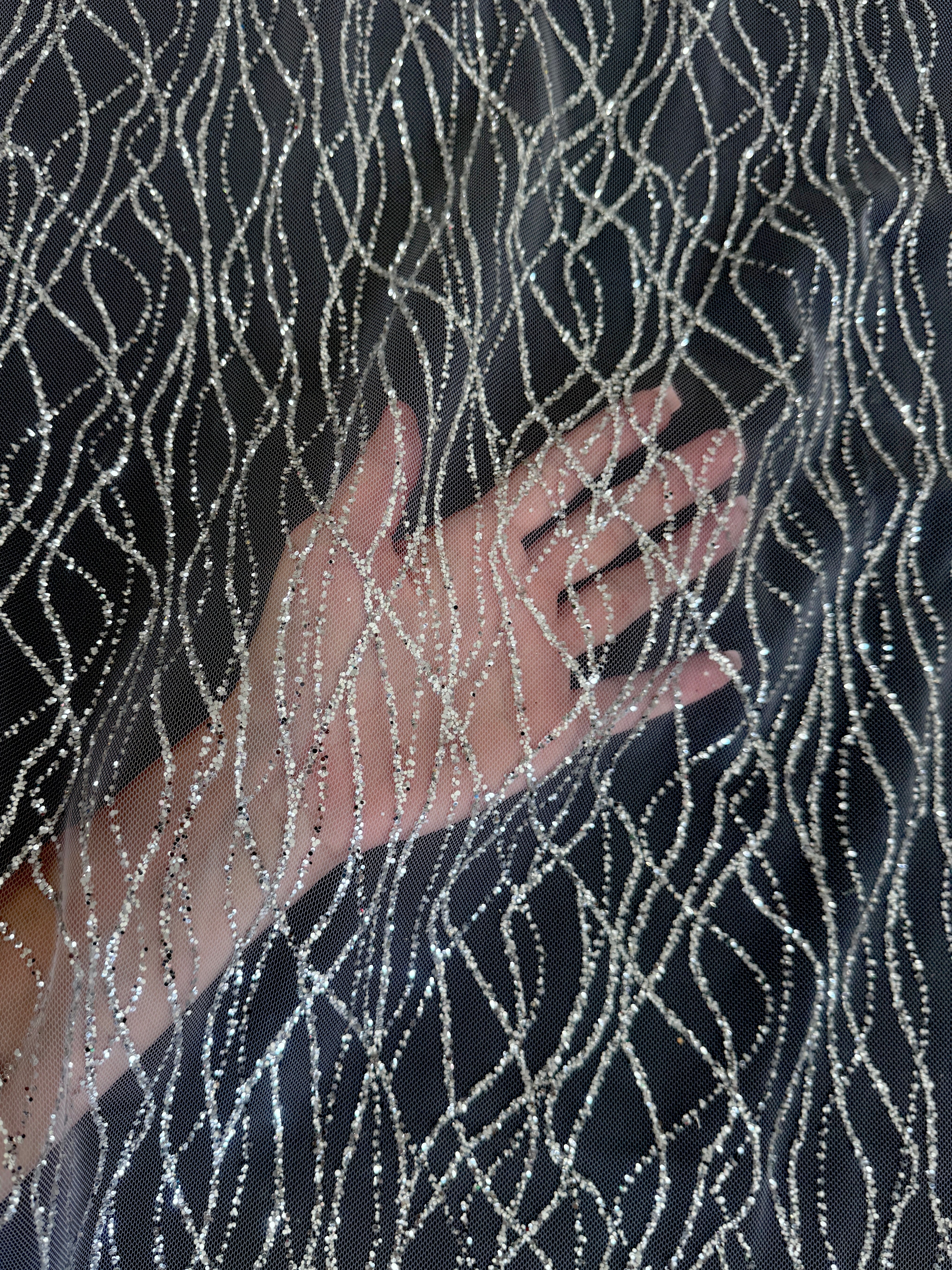 Silver Glitter Lace on Mesh, Silver Mesh, Nylon lace mesh, lace mesh for woman, lace mesh for bride, lace mesh on sale, lace mesh on discount