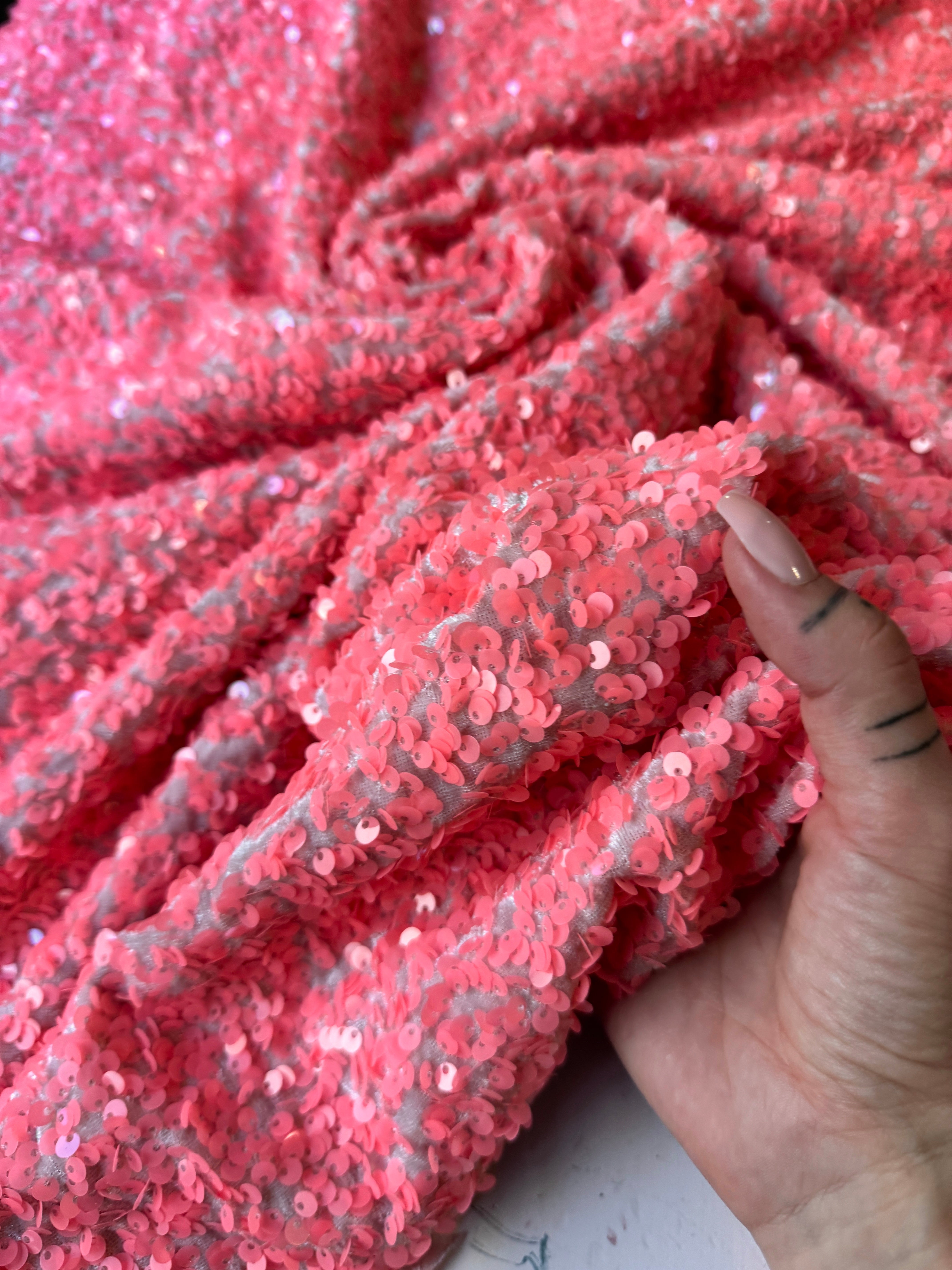 salmon pink sequin on velvet, light pink sequin on velvet, dark pink sequin on velvet, pink sequin on velvet, sequin on velvet for woman, sequin on velvet for bride, premium sequin on velvet, sequin on velvet on discount, sequin on velvet on sale, buy sequin on velvet online