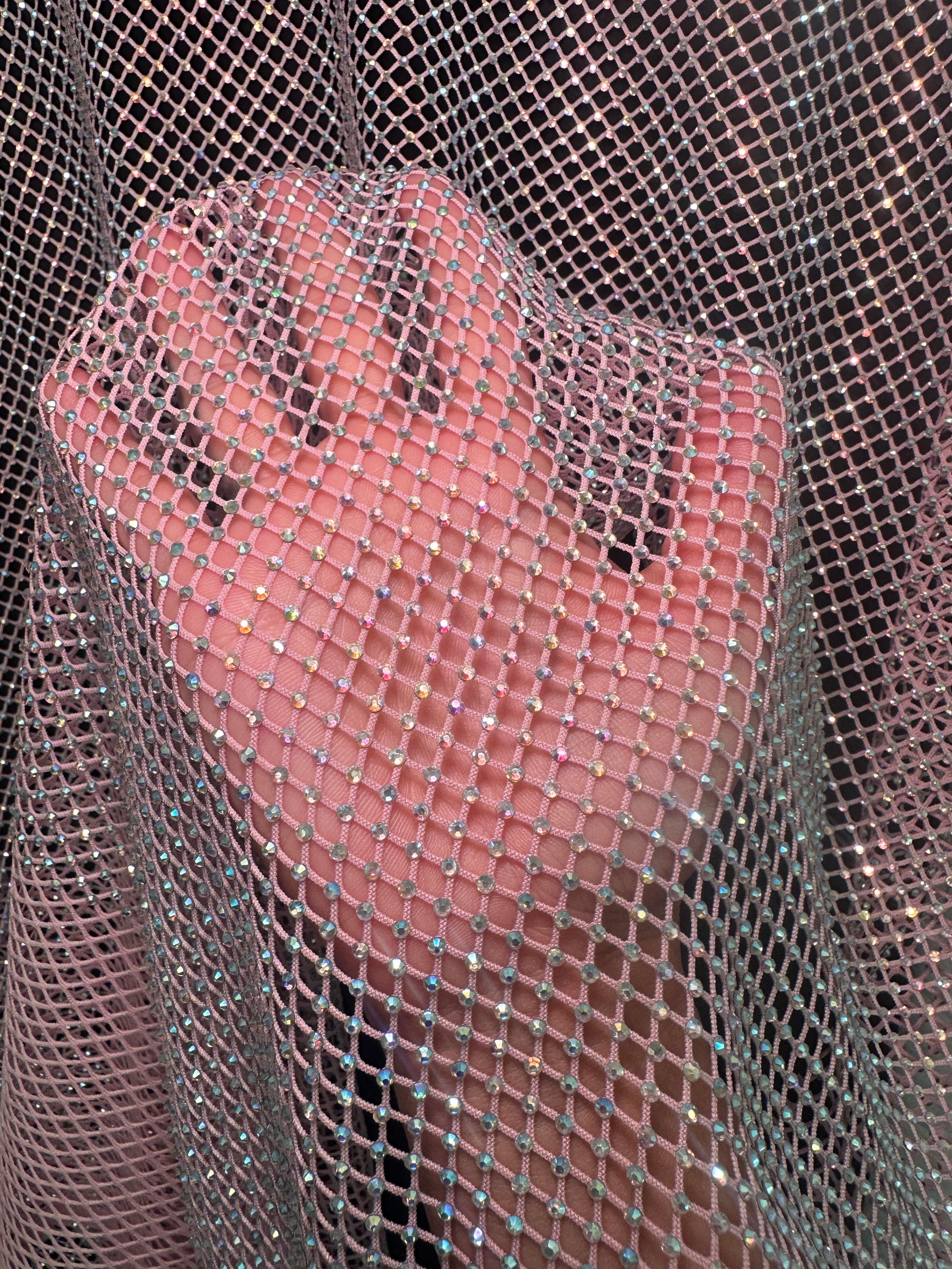 Pink Rhinestone Diamond Fishnet Mesh, Fabric Store, Sewing Store, Cheap Fabric Store, Kiki Textiles, Textile by the Yard