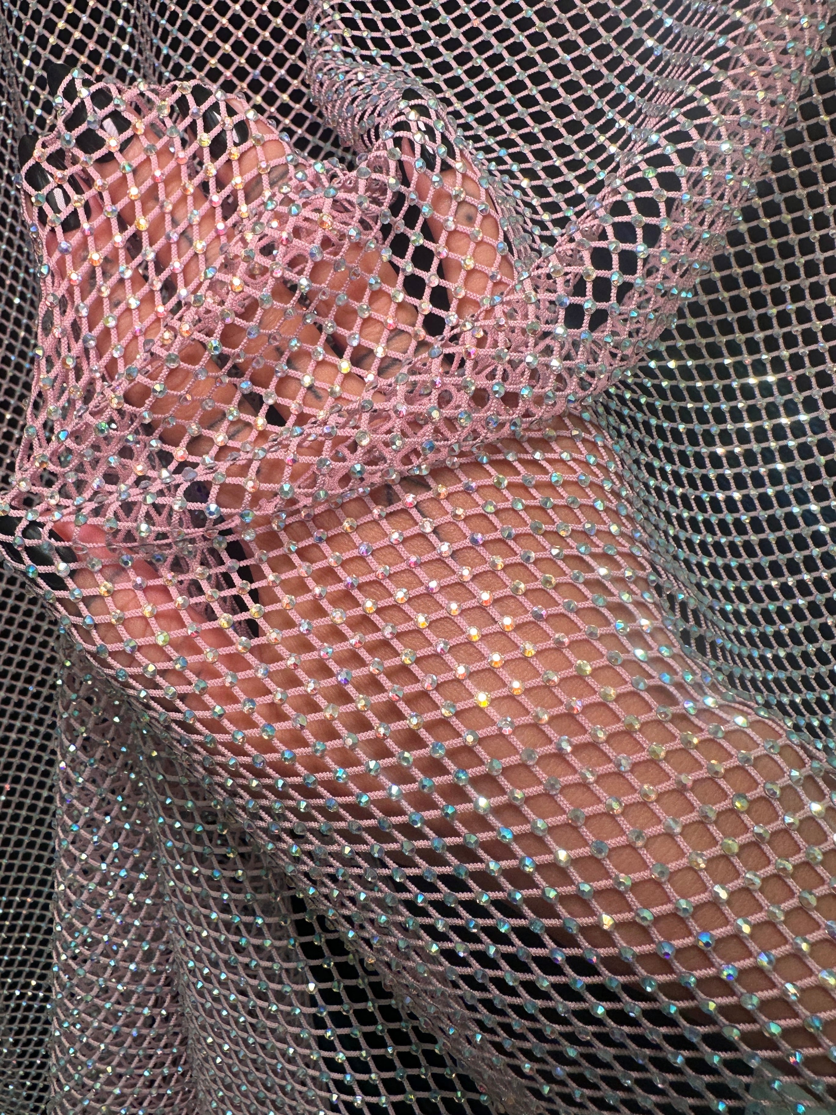 Pink Rhinestone Diamond Fishnet Mesh, Rhinestone Fishnet Mesh, Mesh on Sale, Rhinestone on Mesh, Womens Rhinestone Mesh, Fancy Fishnet Mesh
