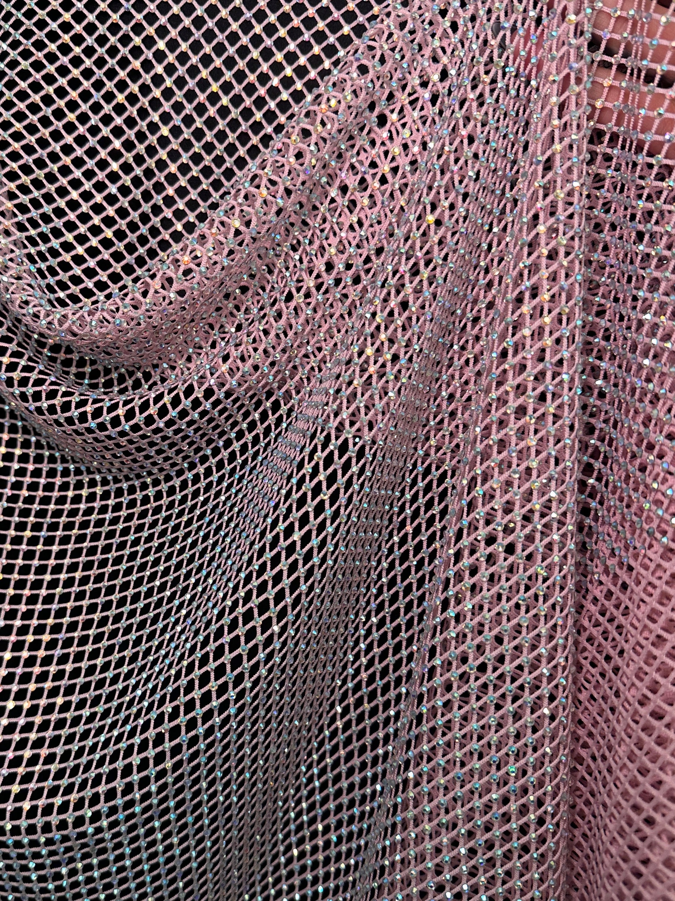 Pink Rhinestone Diamond Fishnet Mesh, Rhinestone Fishnet Mesh, Mesh on Sale, Rhinestone on Mesh, Womens Rhinestone Mesh, Fancy Fishnet Mesh
