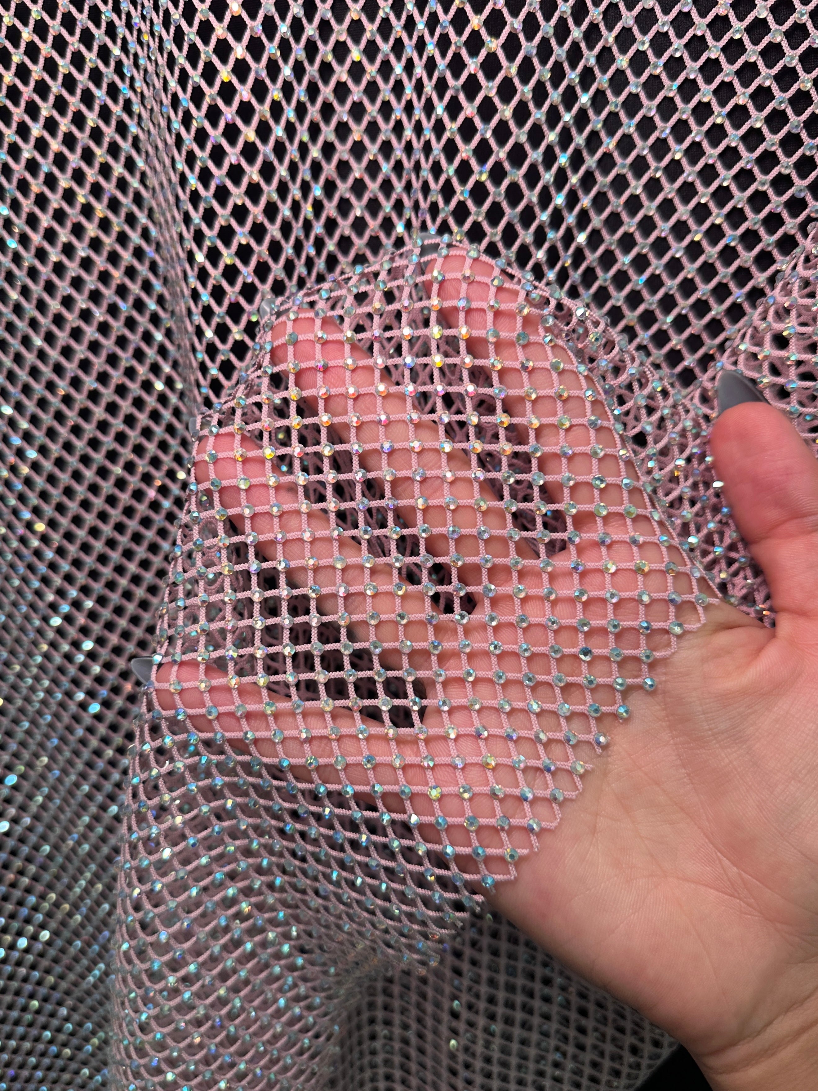 Pink Rhinestone Diamond Fishnet Mesh, Fabric Store, Sewing Store, Cheap Fabric Store, Kiki Textiles, Textile by the Yard
