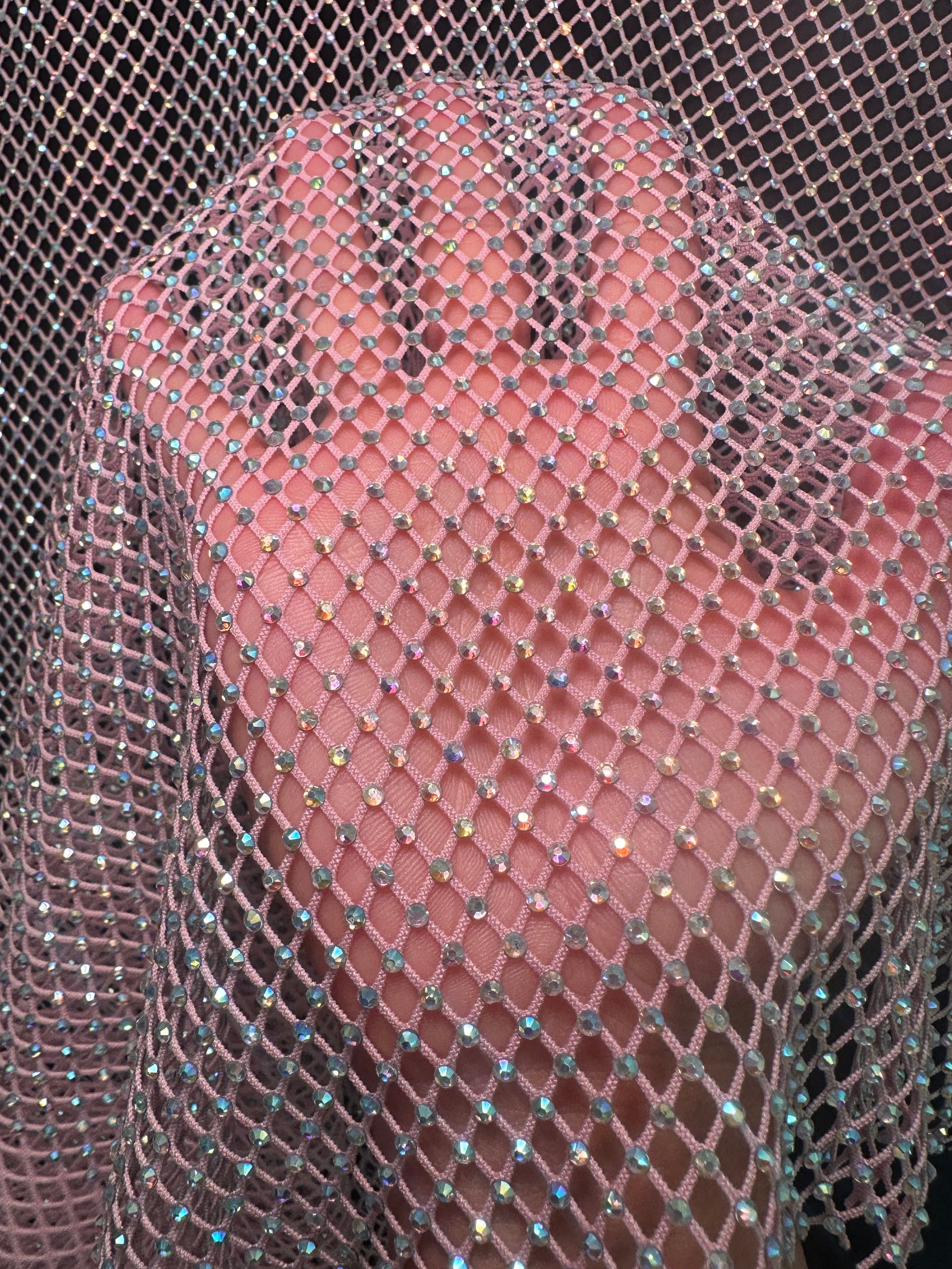Pink Rhinestone Diamond Fishnet Mesh, Rhinestone Fishnet Mesh, Mesh on Sale, Rhinestone on Mesh, Womens Rhinestone Mesh, Fancy Fishnet Mesh