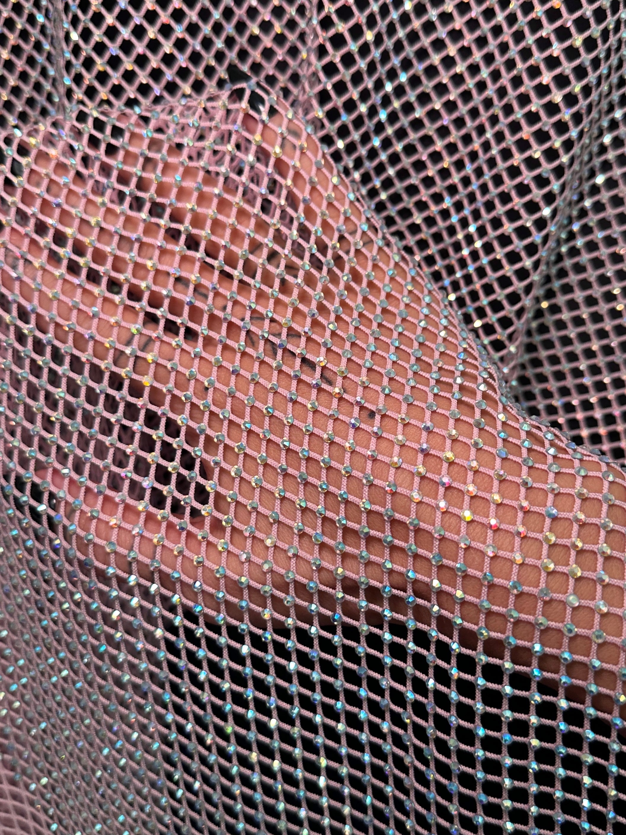 Pink Rhinestone Diamond Fishnet Mesh, Fabric Store, Sewing Store, Cheap Fabric Store, Kiki Textiles, Textile by the Yard