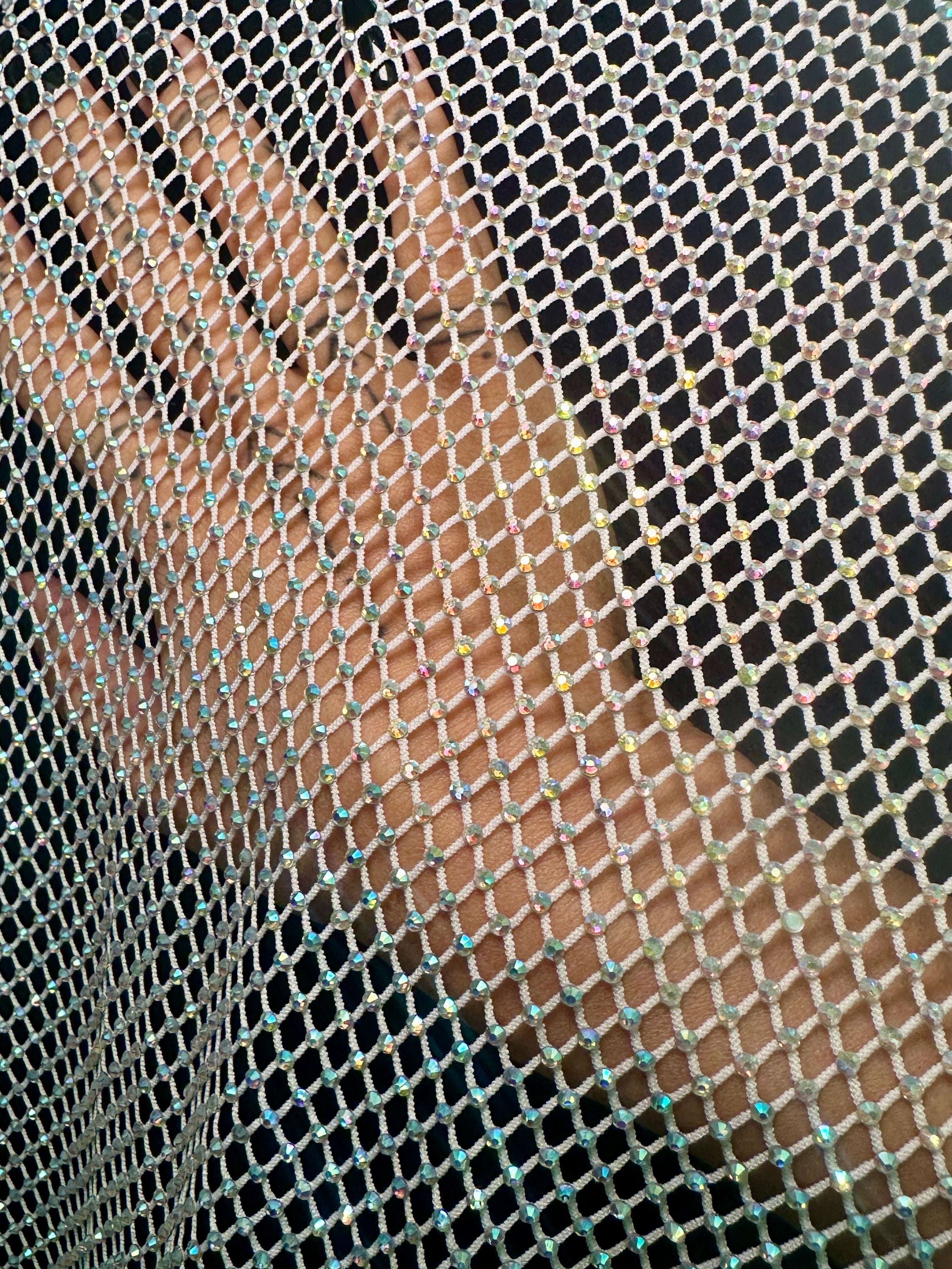 White Silver Rhinestone Diamond Fishnet Mesh, Fabric Store, Sewing Store, Cheap Fabric Store, Kiki Textiles, Textile by the Yard