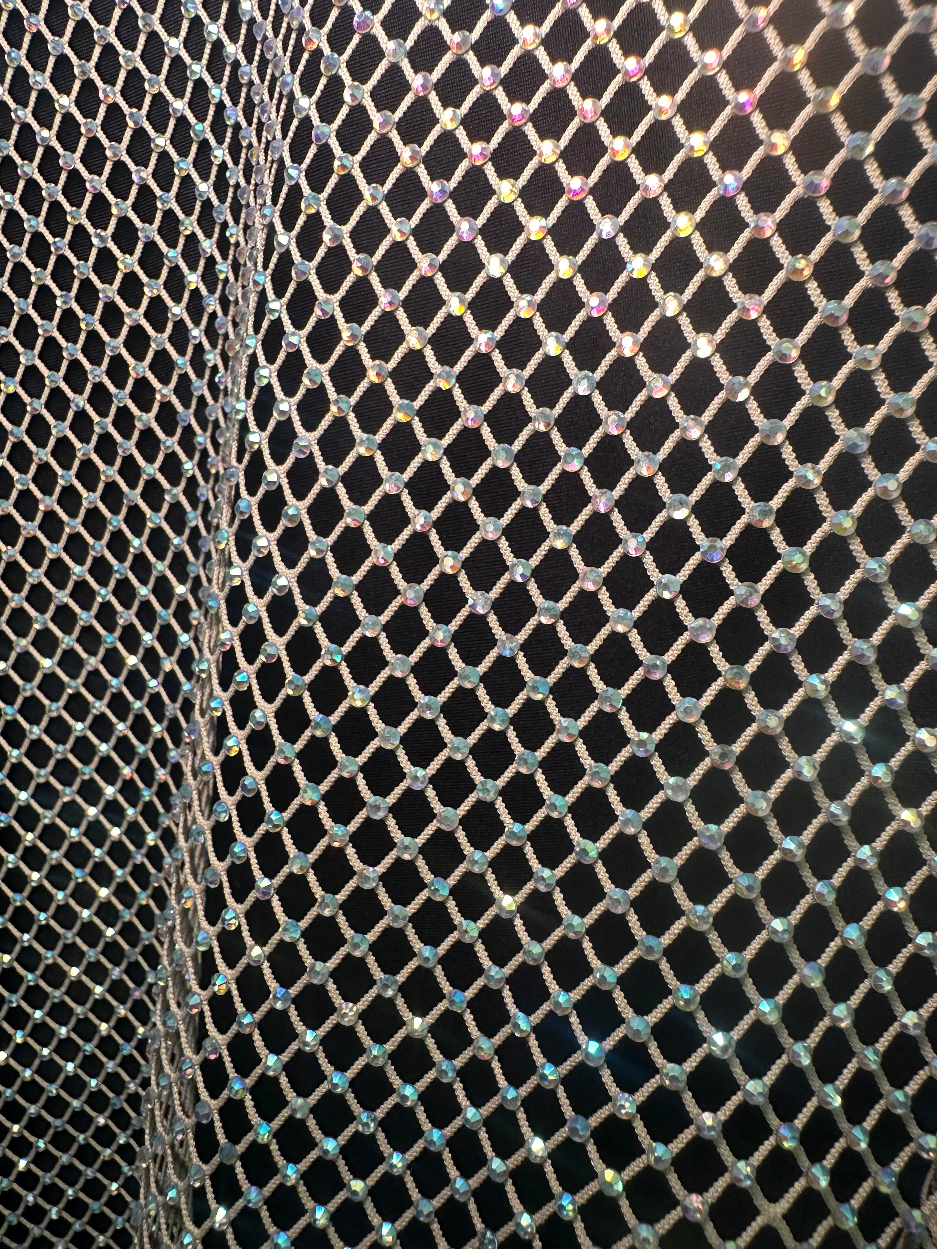 Champagne Rhinestone Diamond Fishnet Mesh, Rhinestone Fishnet Mesh, Mesh on Sale, Rhinestone on Mesh, Womens Rhinestone Mesh, Fancy Fishnet Mesh