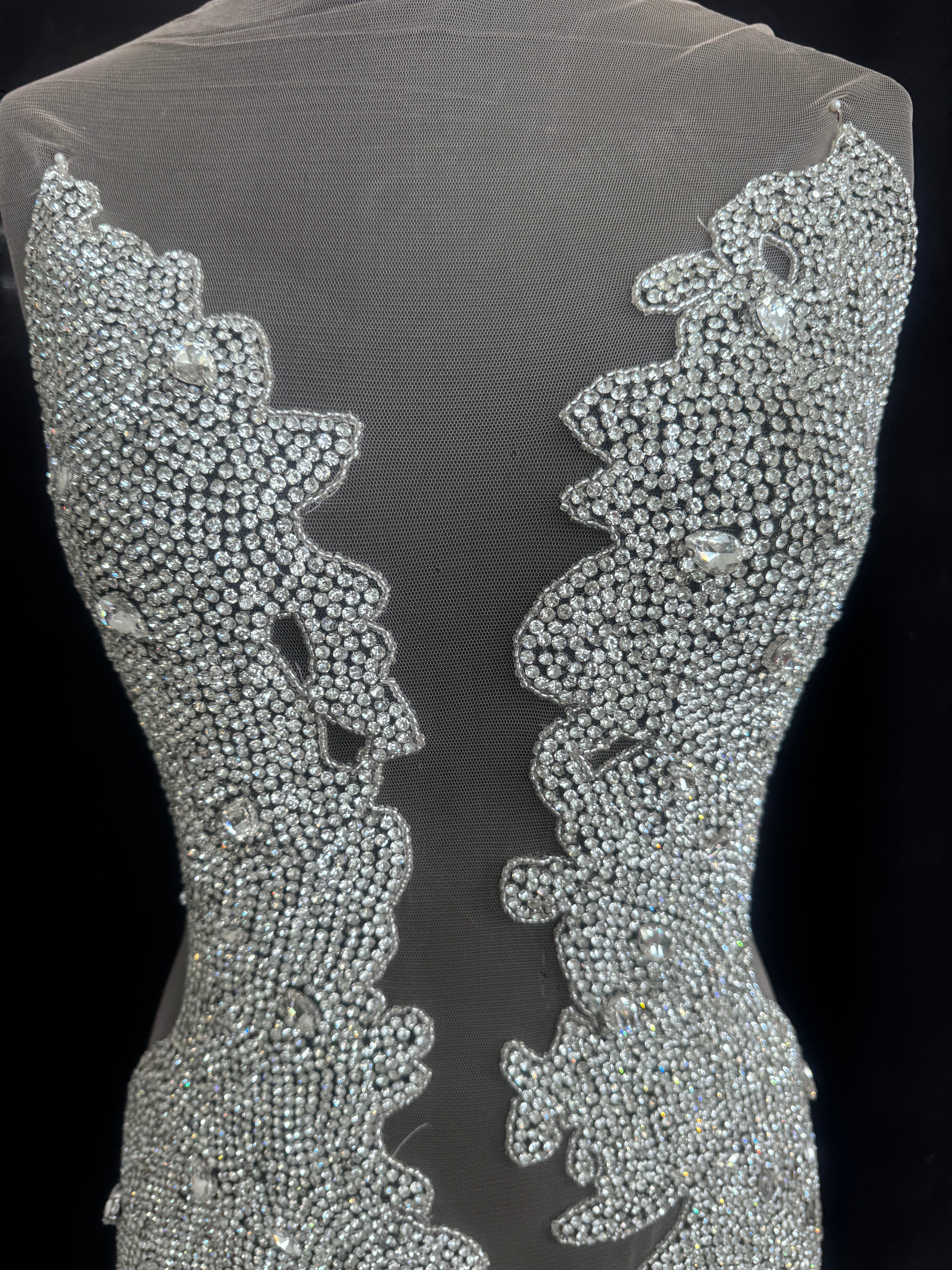 Maddy Silver Rhinestone Bodice Appliqué, Silver Rhinestones Applique, Embellished clothing, Rhinestone applications, Rhinestone embroidery, Rhinestone patch, Dress patch, Rhinestones for dress