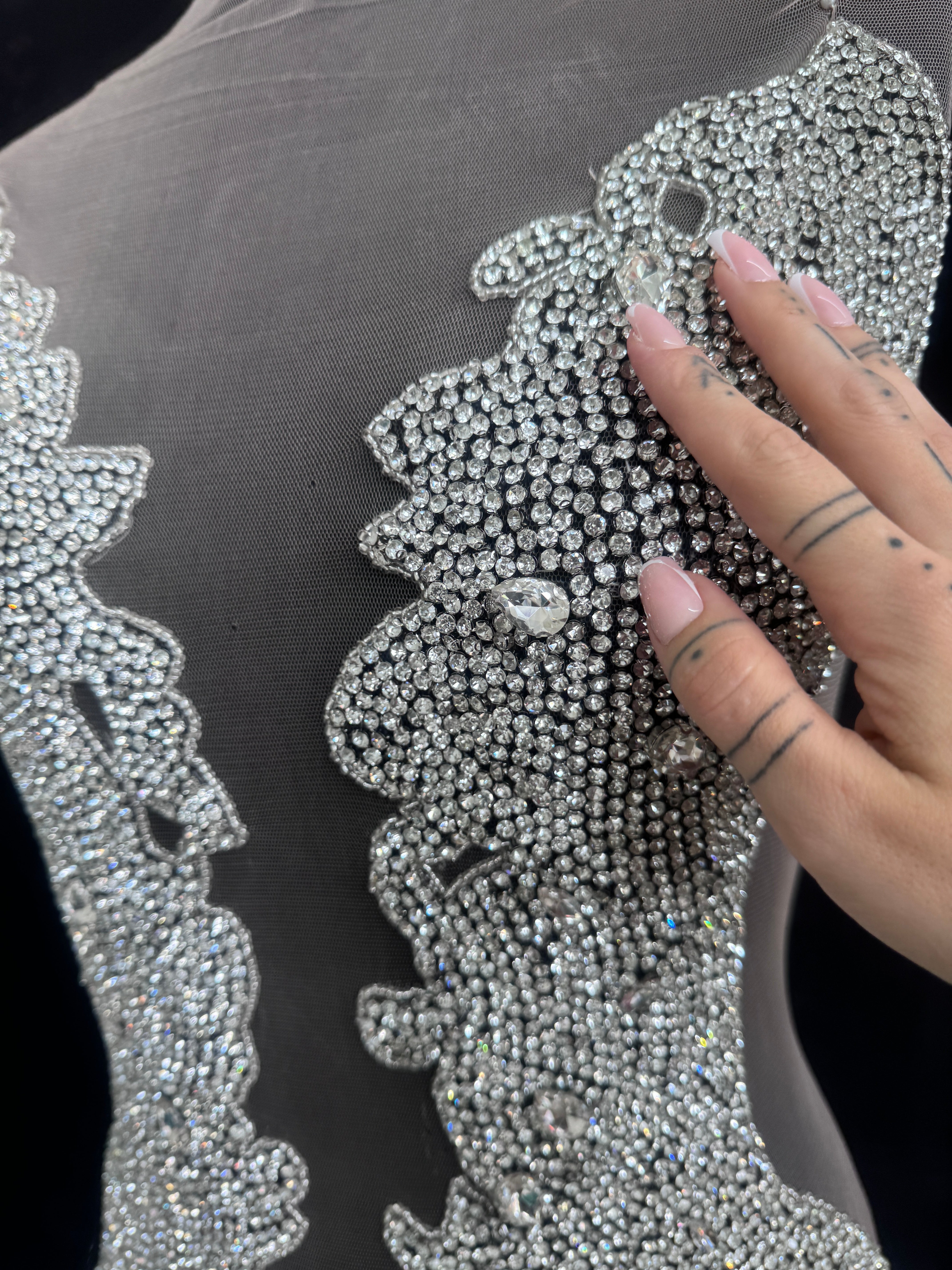 Maddy Silver Rhinestone Bodice Appliqué, Shop Fabrics Online, Sewing, Fabric Store, Sewing Store, Cheap Fabric Store, Kiki Textiles, Textile by the Yard