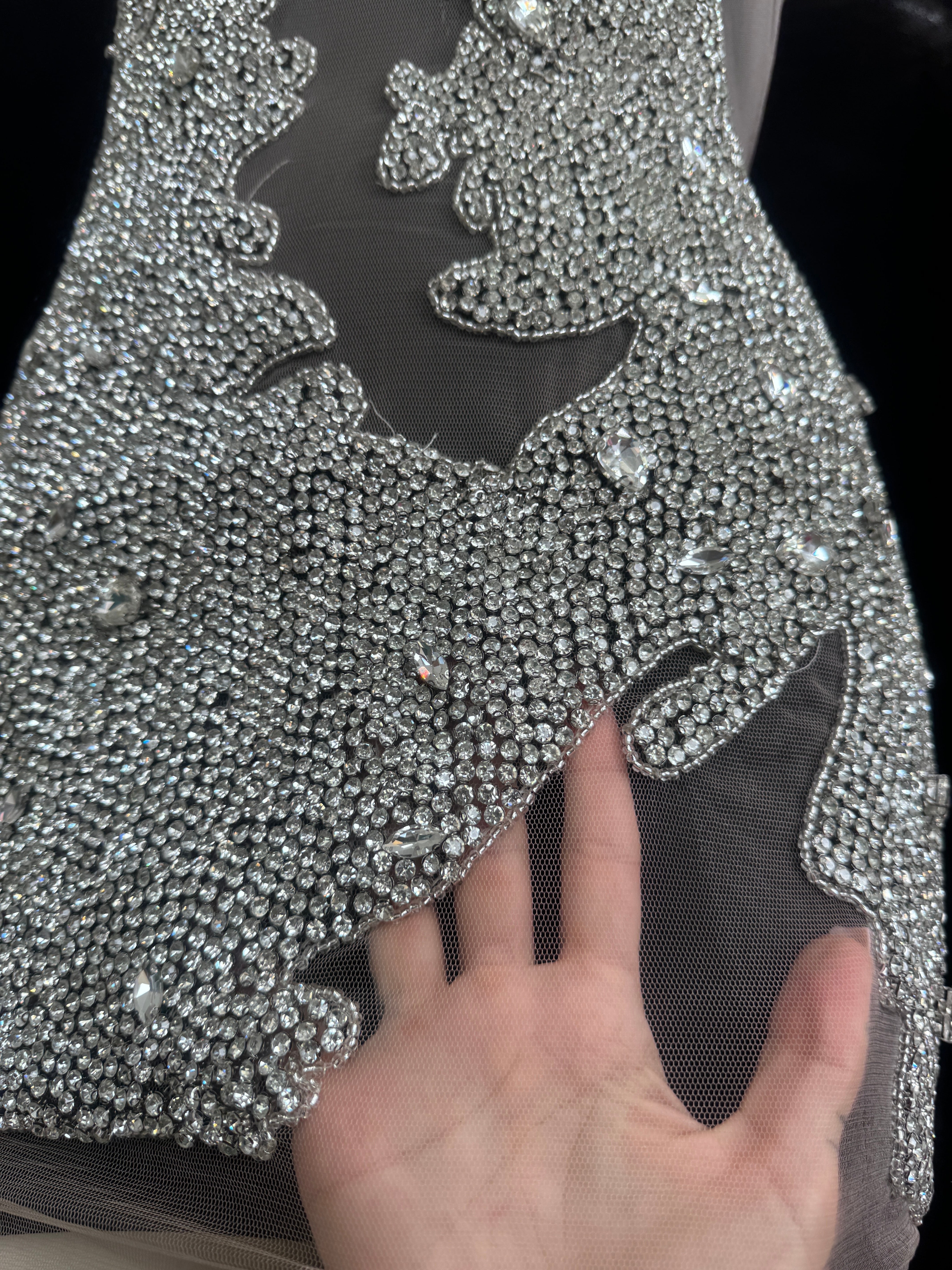 Maddy Silver Rhinestone Bodice Appliqué, Silver Rhinestones Applique, Embellished clothing, Rhinestone applications, Rhinestone embroidery, Rhinestone patch, Dress patch, Rhinestones for dress