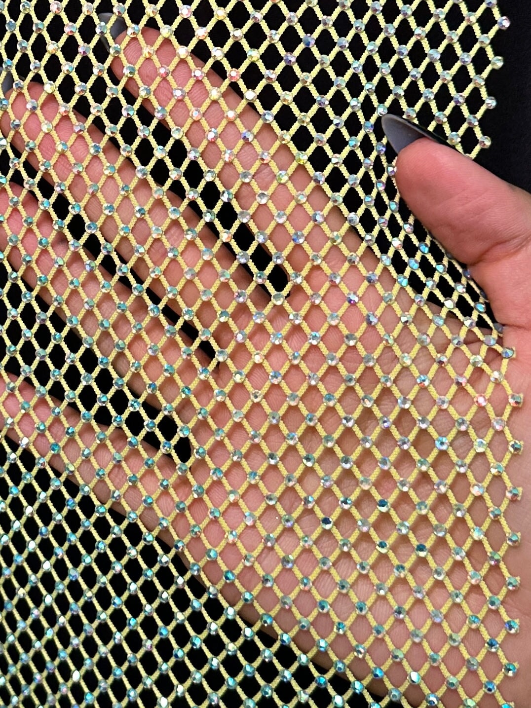 Yellow Rhinestone Diamond Fishnet Mesh, Fabric Store, Sewing Store, Cheap Fabric Store, Kiki Textiles, Textile by the Yard