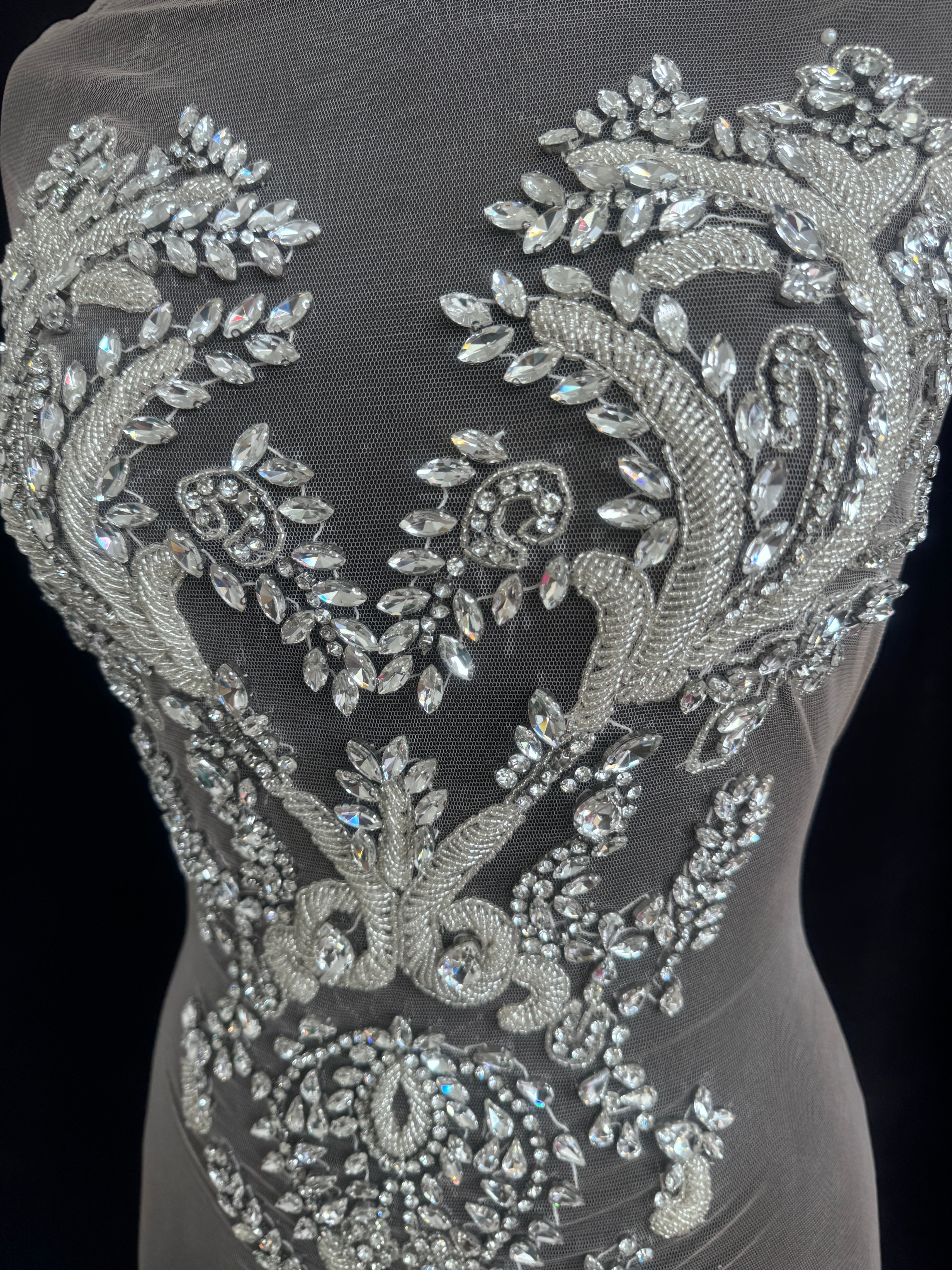 Luna Silver Rhinestone Bodice Appliqué, Shop Fabrics Online, Sewing, Fabric Store, Sewing Store, Cheap Fabric Store, Kiki Textiles, Textile by the Yard