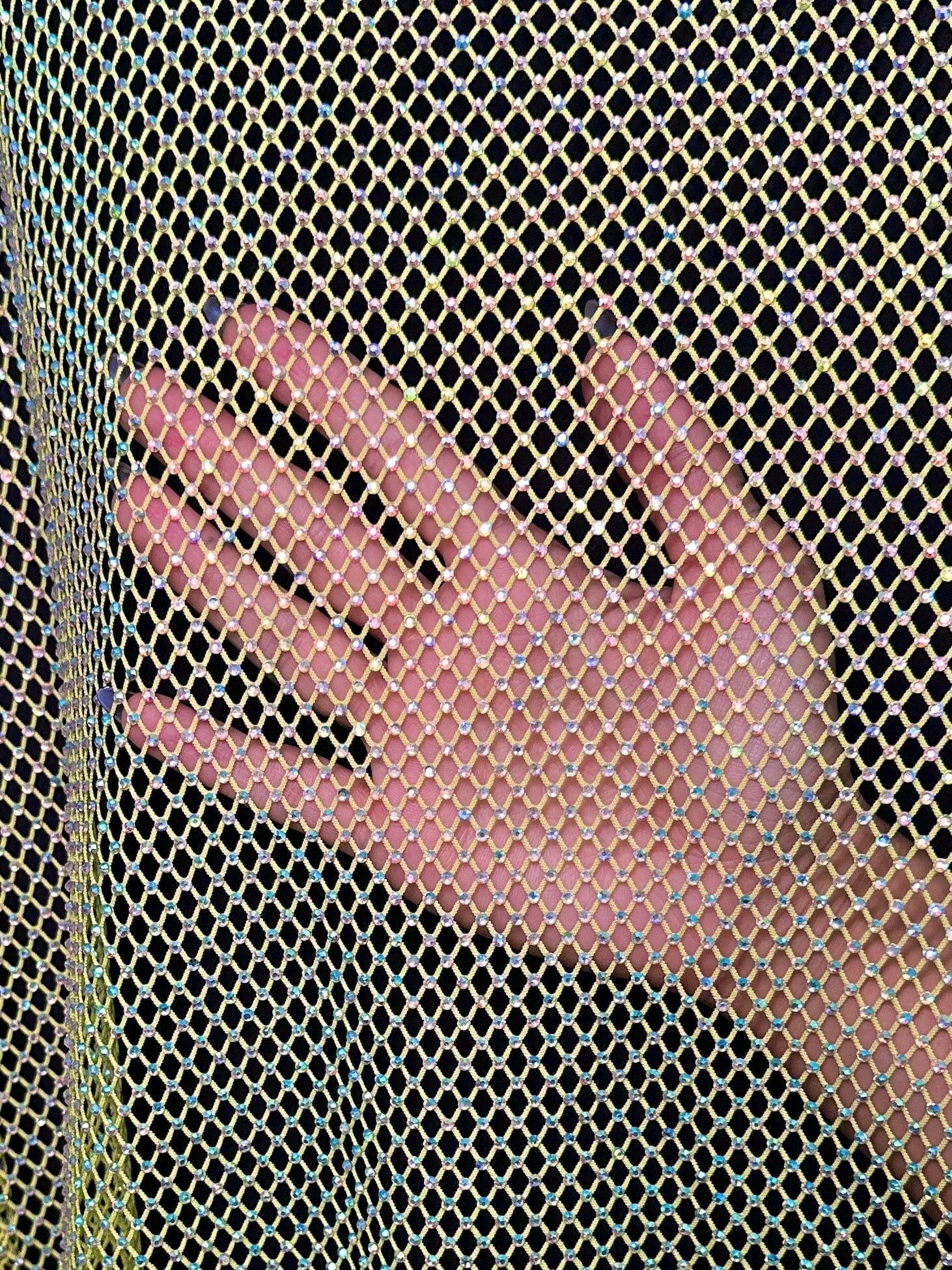 Yellow Rhinestone Diamond Fishnet Mesh, Rhinestone Fishnet Mesh, Mesh on Sale, Rhinestone on Mesh, Womens Rhinestone Mesh, Fancy Fishnet Mesh