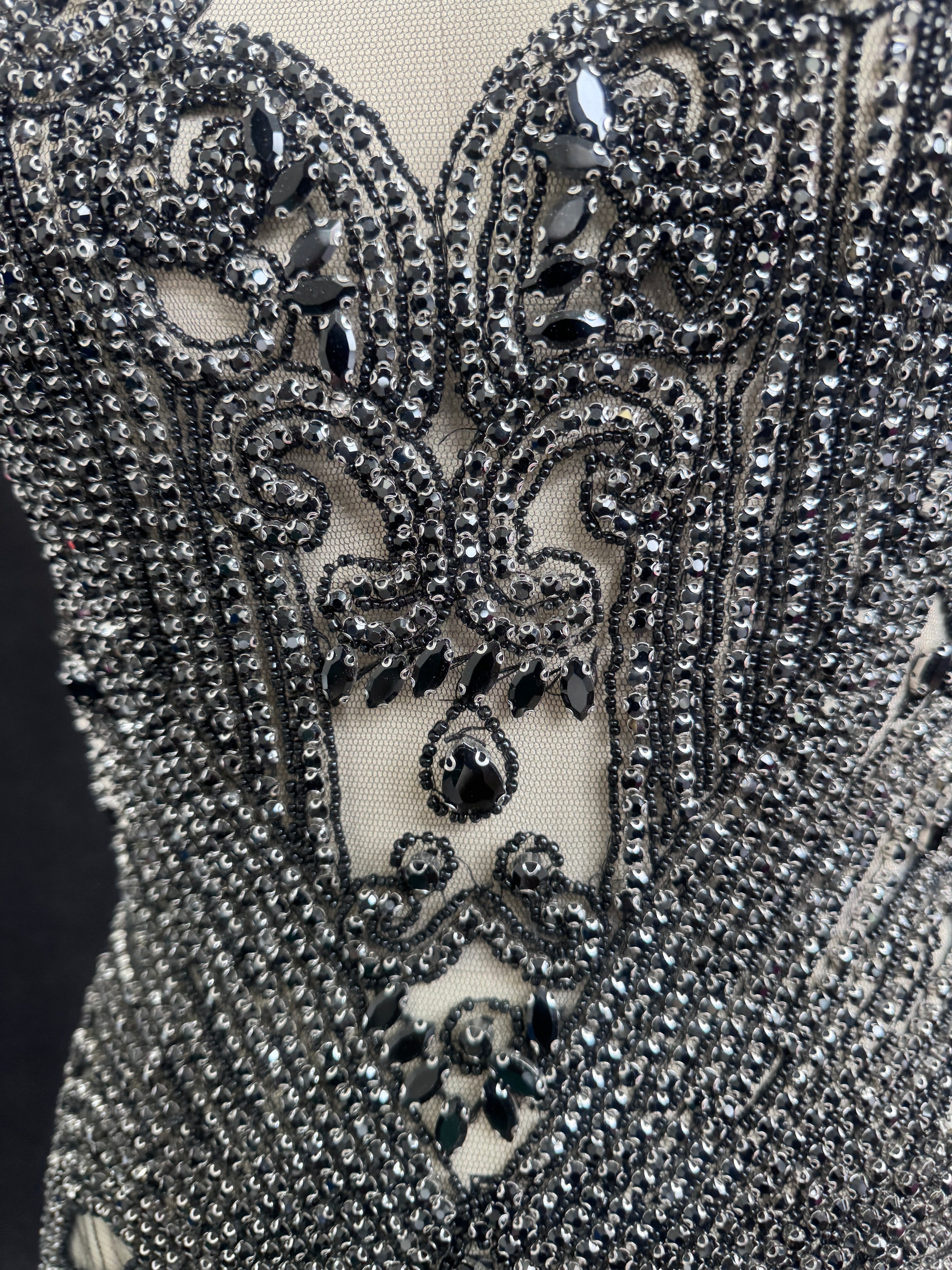 Gigi Black Rhinestone Bodice Appliqué, Silver Rhinestones Applique, Embellished clothing, Rhinestone applications, Rhinestone embroidery, Rhinestone patch, Dress patch, Rhinestones for dress