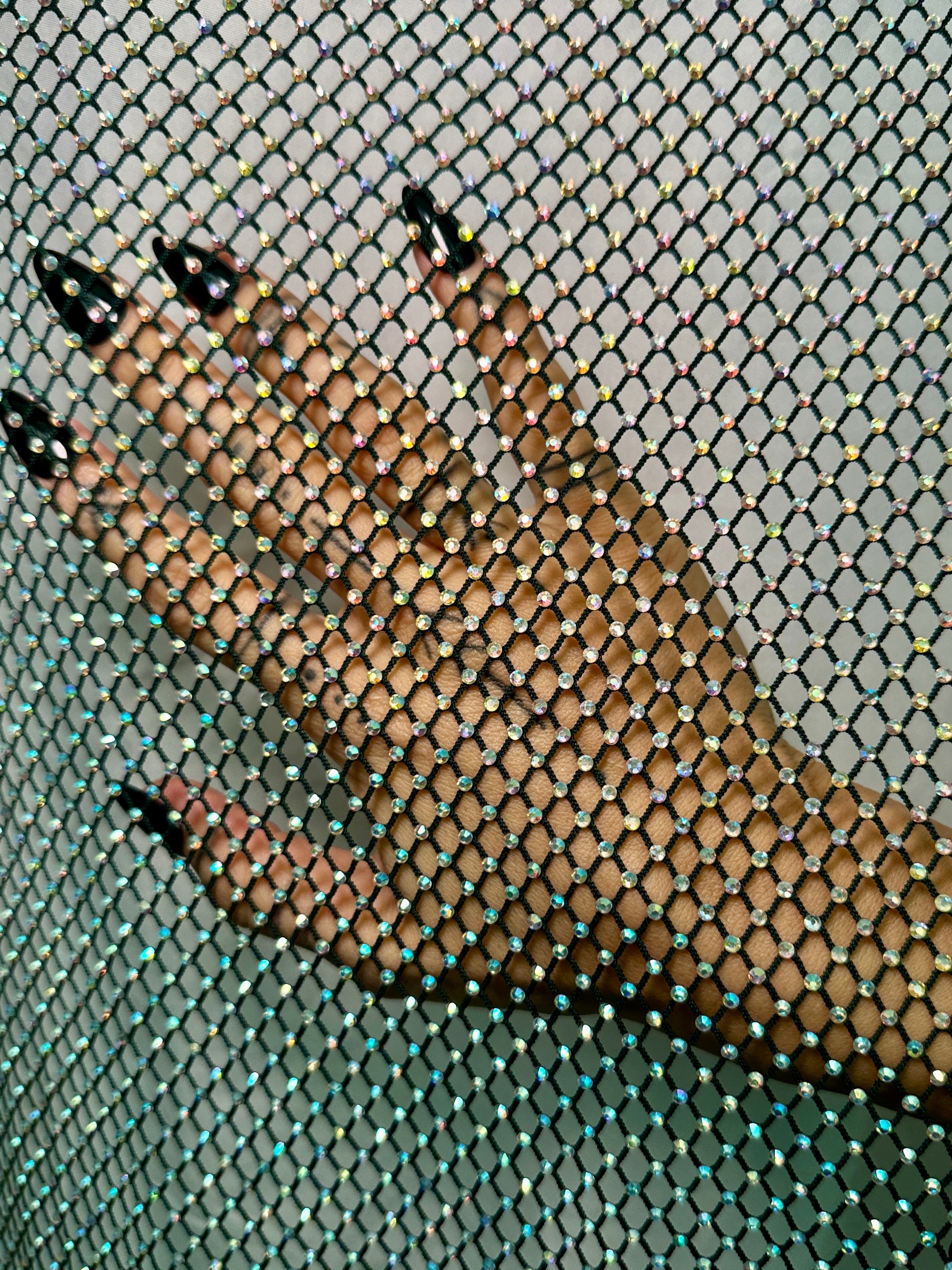 Hunter Green Rhinestone Diamond Fishnet Mesh, Rhinestone Fishnet Mesh, Mesh on Sale, Rhinestone on Mesh, Womens Rhinestone Mesh, Fancy Fishnet Mesh