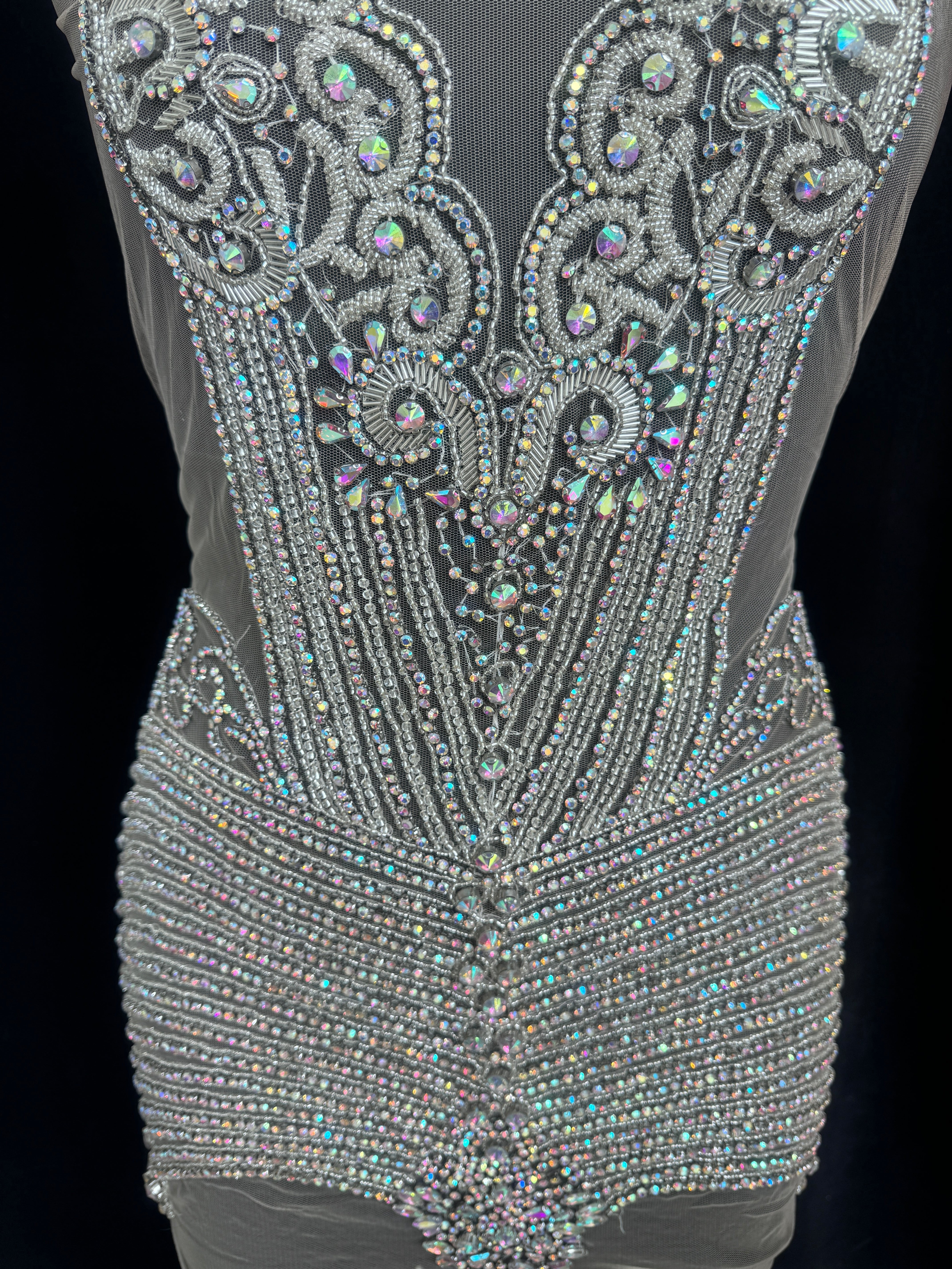 Lucy Silver Rhinestone Bodice Appliqué, Silver Rhinestones Applique, Embellished clothing, Rhinestone applications, Rhinestone embroidery, Rhinestone patch, Dress patch, Rhinestones for dress